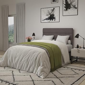 Merrick Lane Coppola Upholstered Headboard - Button Tufted Gray Fabric Upholstery - Full Size - Metal Legs with Adjustable Slots -Fits Most Standard Bed Frames