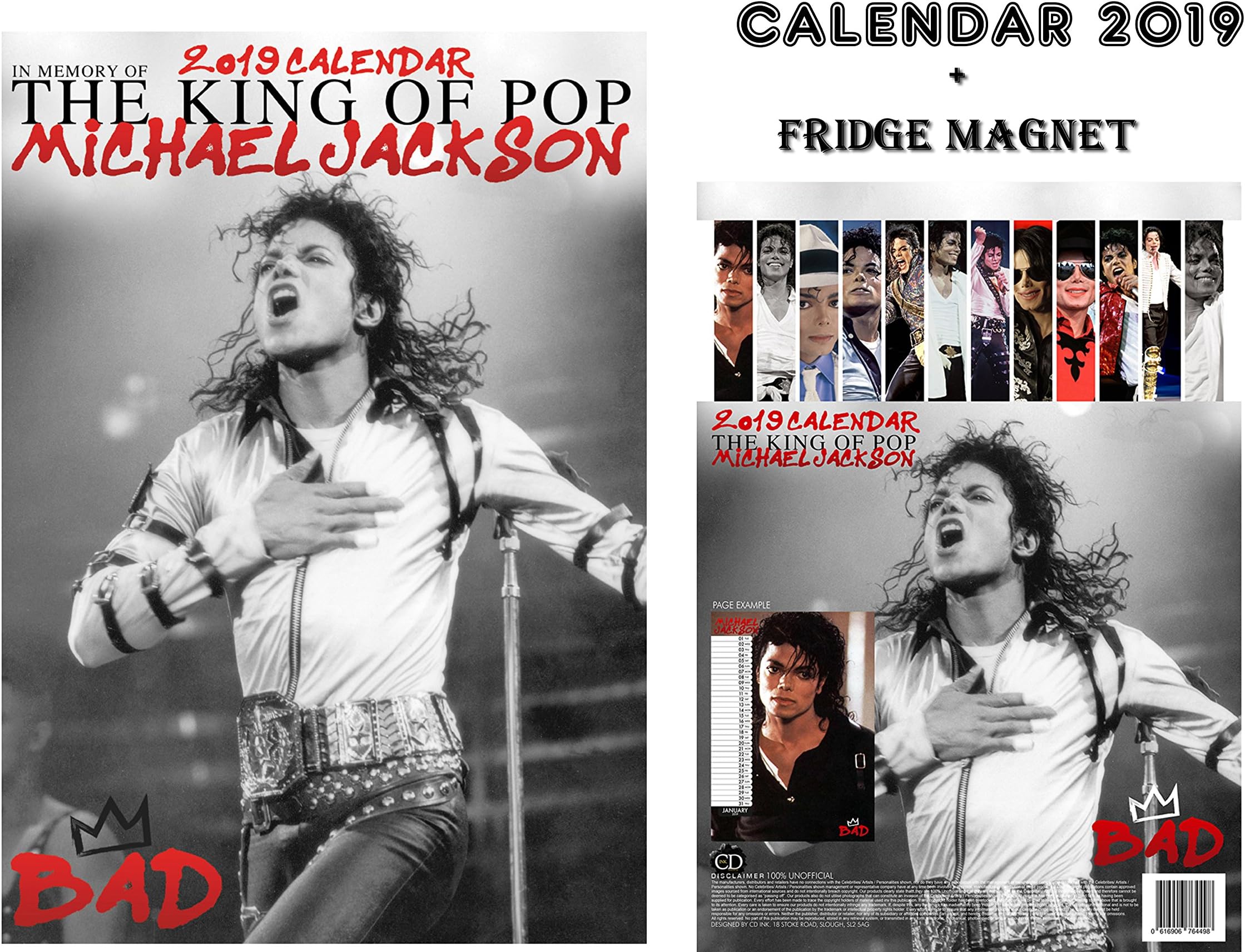 MICHAEL JACKSON CALENDAR 2019 + MICHAEL JACKSON FRIDGE MAGNET