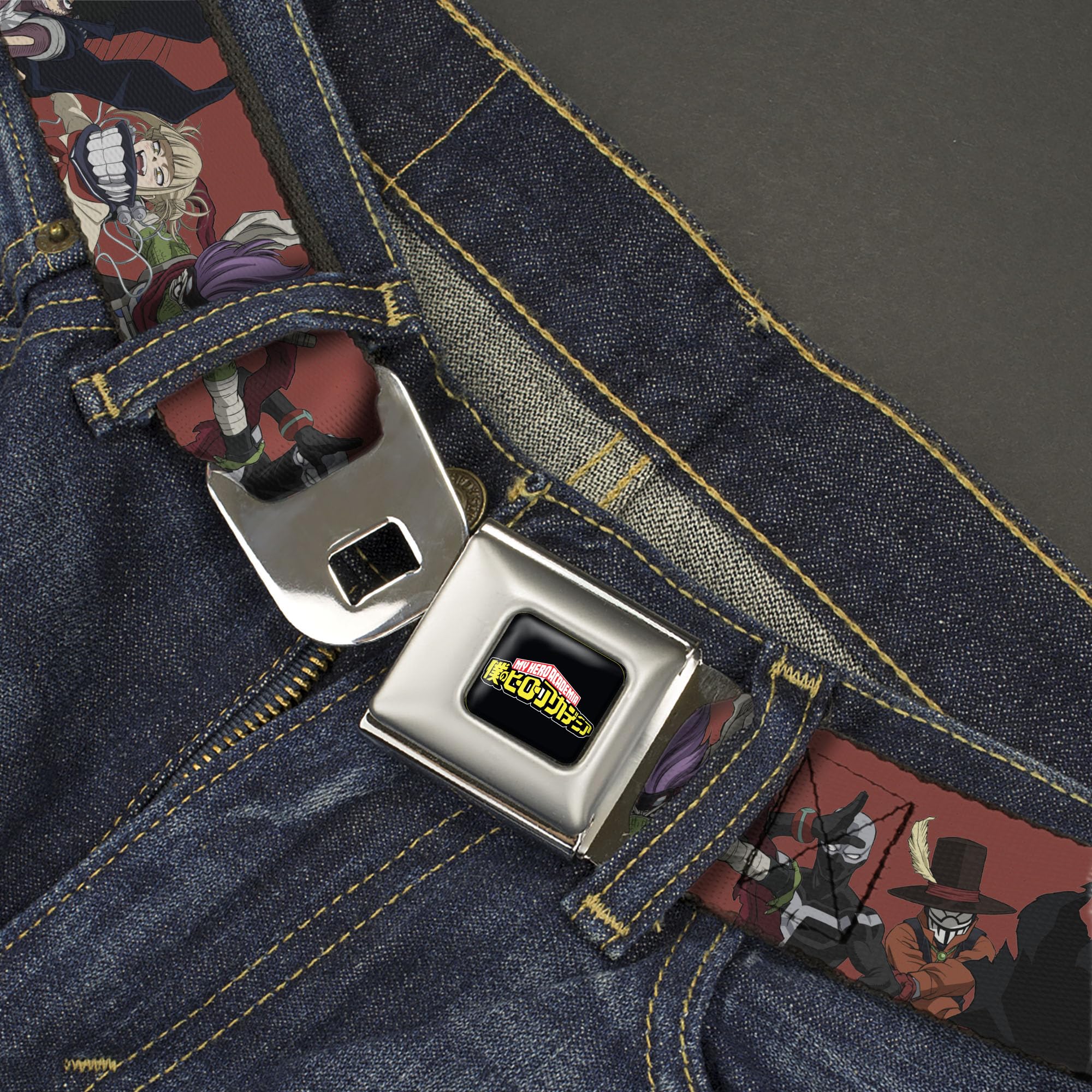 My Hero Academia Belt, Seatbelt Buckle Belt, My Hero Academia Villains Group Pose Red, Youth 20 to 36 Inches