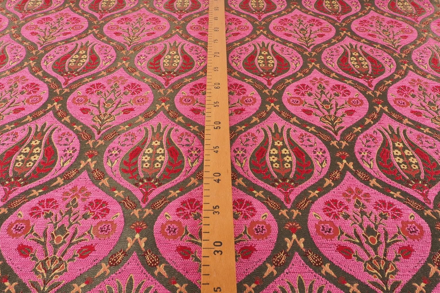 Upholstery Fabric, Turkish Fabric By the Meter, By the Yard, Pink Tulip Pattern Jacquard Chenille Upholstery Fabric - 1 Yard