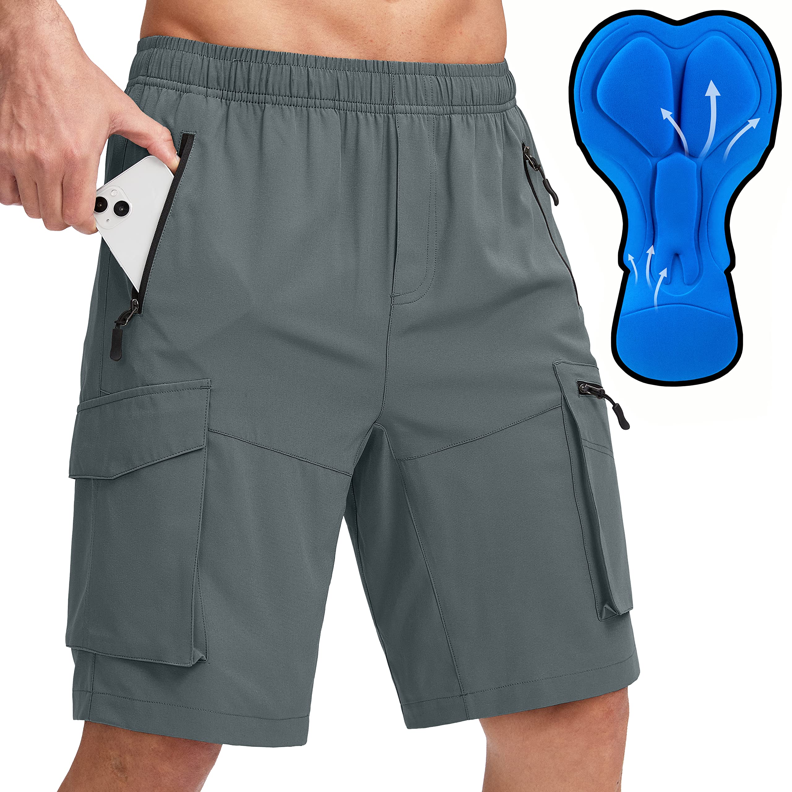 Bikewa Men's Mountain Bike Shorts 3D Padded Loose-fit Biking Riding Cycling Bicycle Biker Shorts Zipper Pockets