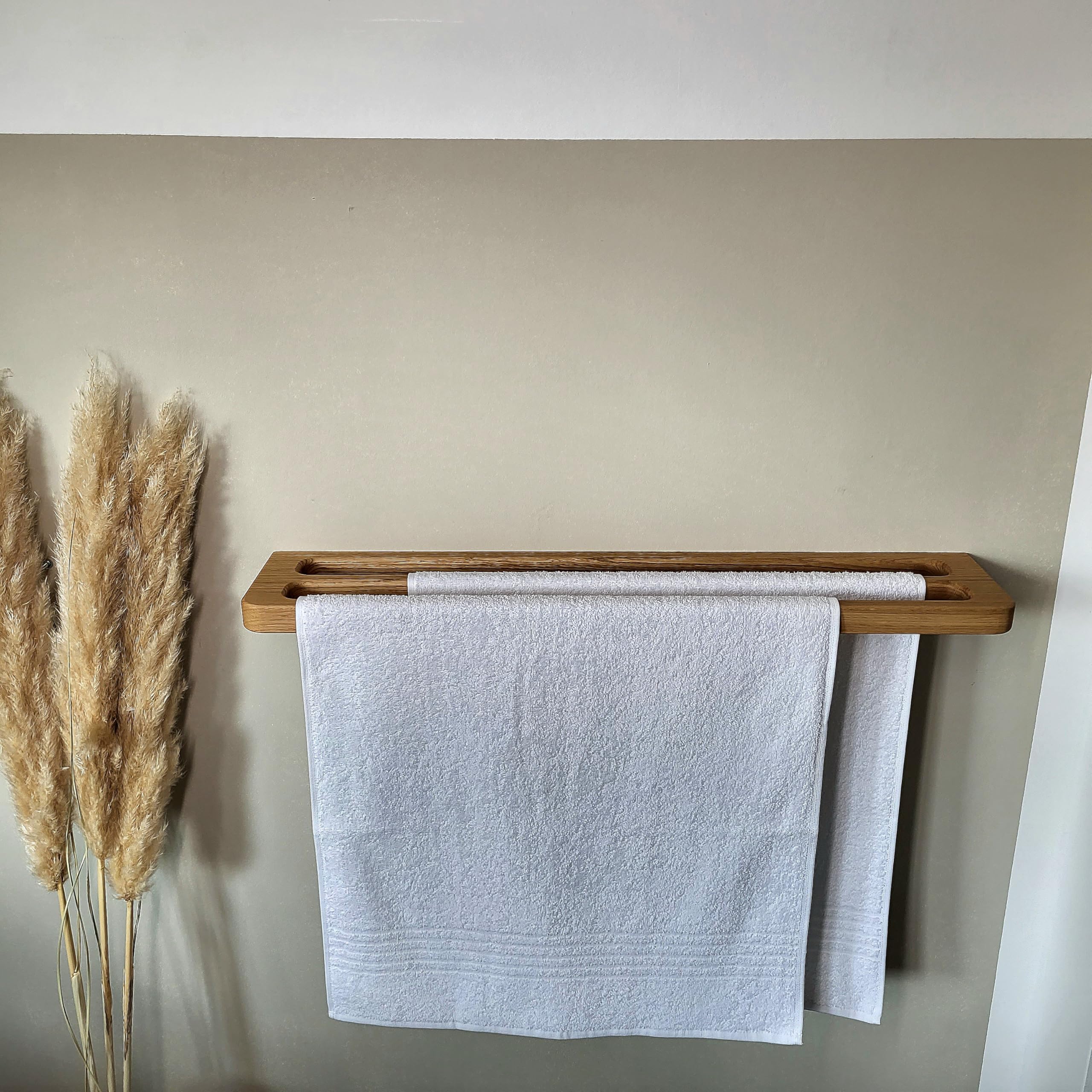 Großer Doppel Handtuchhalter aus massivem Eichenholz, Design, einfache stabile Montage (kein Kleben), Made in Germany, natürlich, Scandi, minimalistisch, nachhaltig, edel, Badezimmer, Bad, Sauna