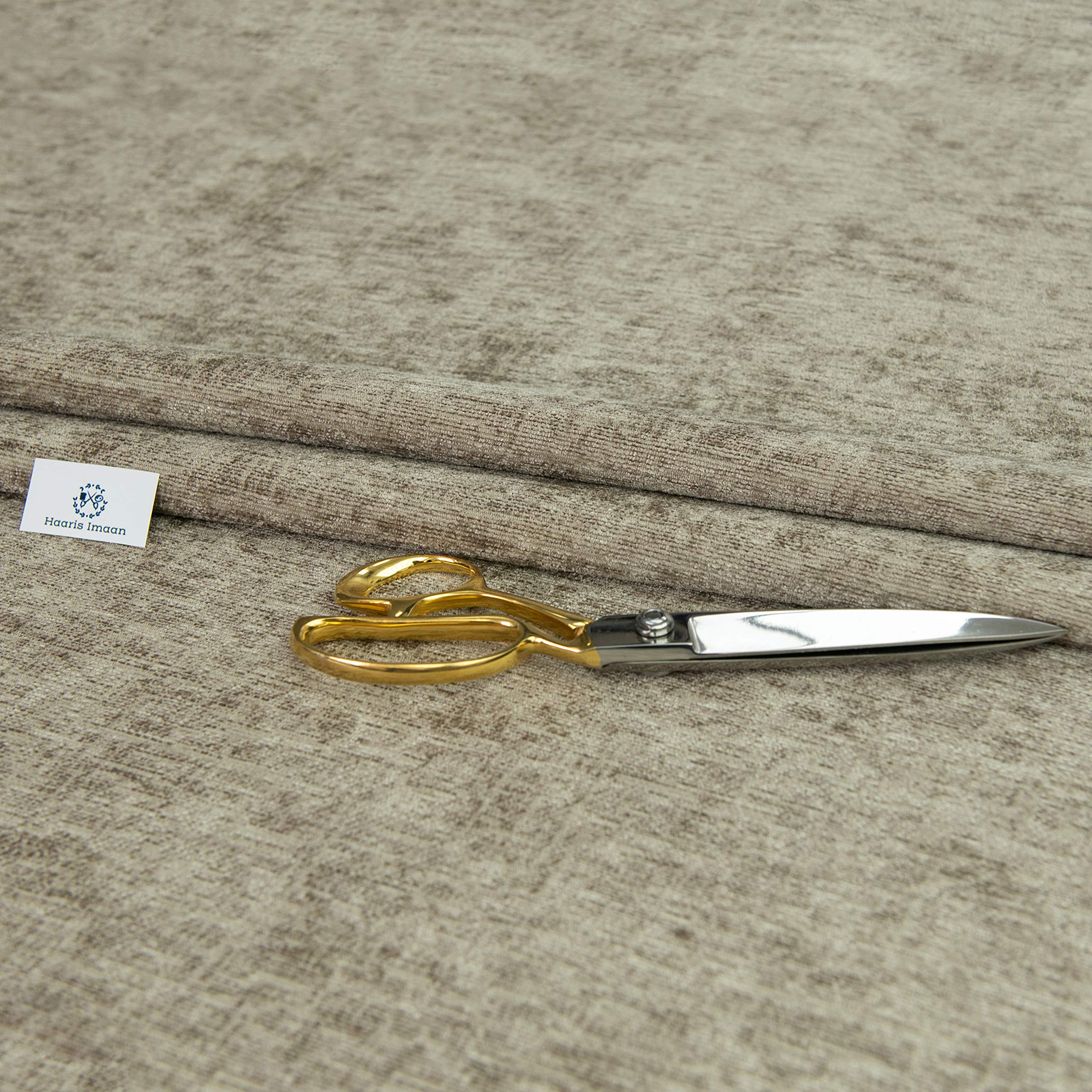 Haaris Imaan Soft Plain Chenille Velvet Upholstery Fabric | Fire Retardant | Shimmery Look | Fabric Per Metre | Curtain, Cushion, Reupholster, Soft Furnishings, Sofa (Stone)