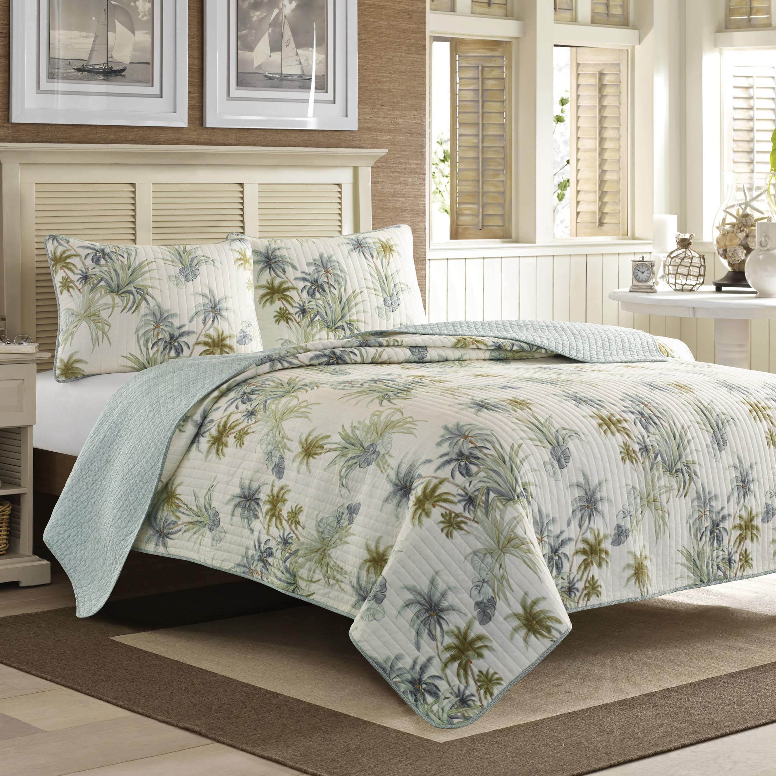 Tommy Bahama Sham Biancheria da Letto in Cotone con Chiusura a Busta, prelavata per Una Maggiore Morbidezza, 100%, Serenity Palm Blue/off White/Verde, 69 x 53 cm (Pack of 1)