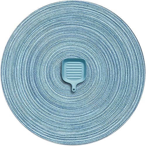 AHHFSMEI Juego de 6 manteles individuales redondos trenzados para mesas de comedor, tejidos naturales, resistentes al calor, 15 pulgadas (azul cielo)
