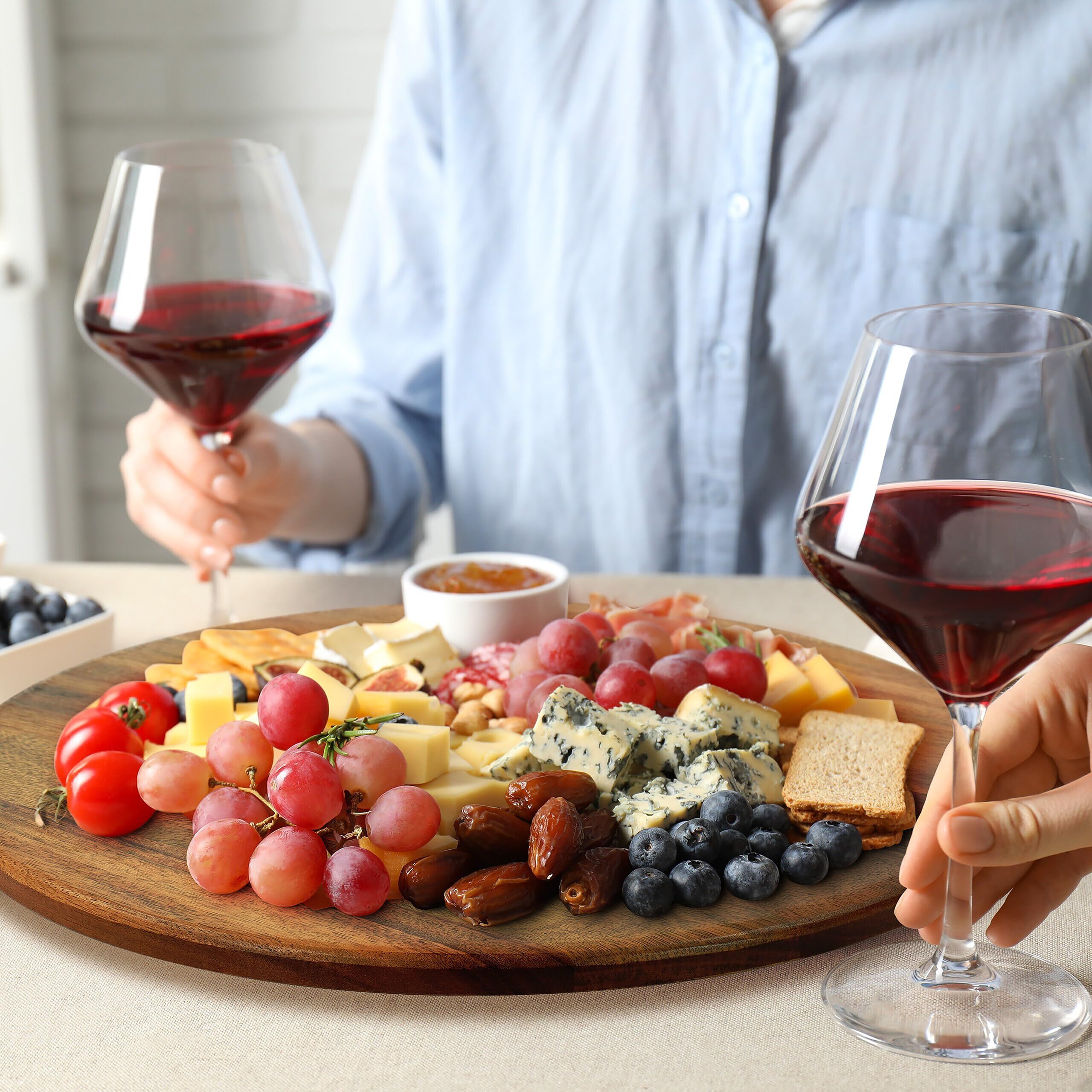 Relaxdays Plato Giratorio de Acacia, 360° rotativo, Ø 40 cm, para Servir Aperitivos, Bandeja Redonda, Color Natural