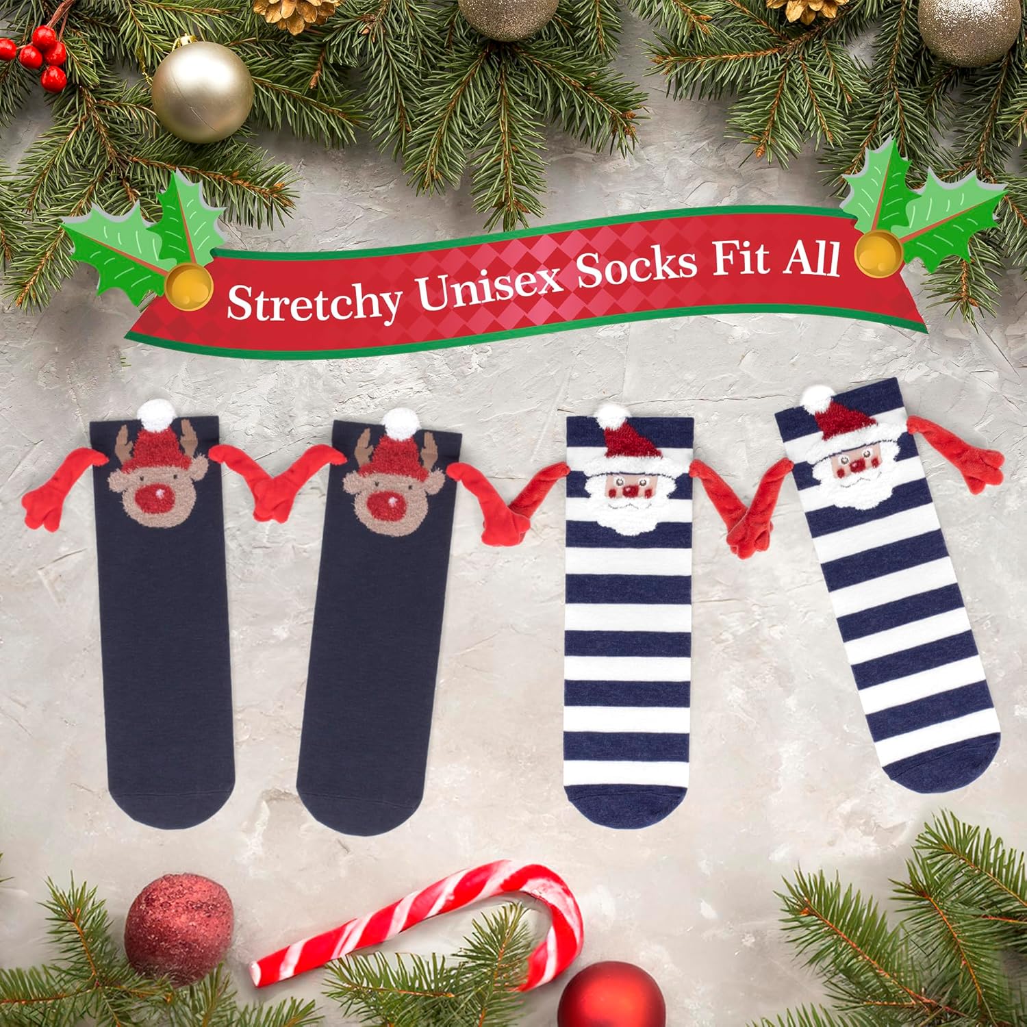 2 Pairs Holding Hand Novelty Socks, Magnetic Doll Unisex Funny Couple Graduation 3D Cute Socks - Image 3