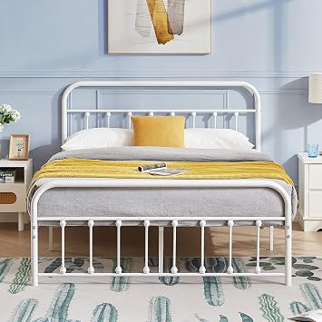 VECELO Bed Frame, Queen Size Metal Platform with Headboard & Footboard, Premium Steel Slat Support Mattress Foundation,No Box Spring Needed