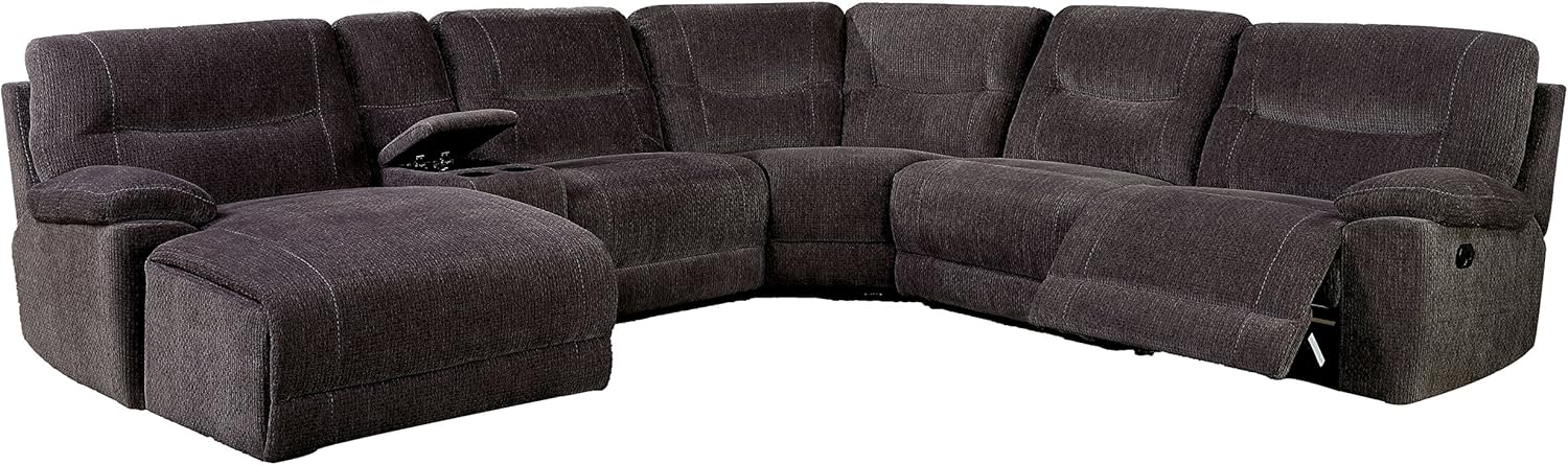 HOMES: Inside + Out Marben Recliner Sectional, Cupholder Couch with Storage, Medium Firm Chenille Fabric 6-Seater Sofa with Chaise, Gray