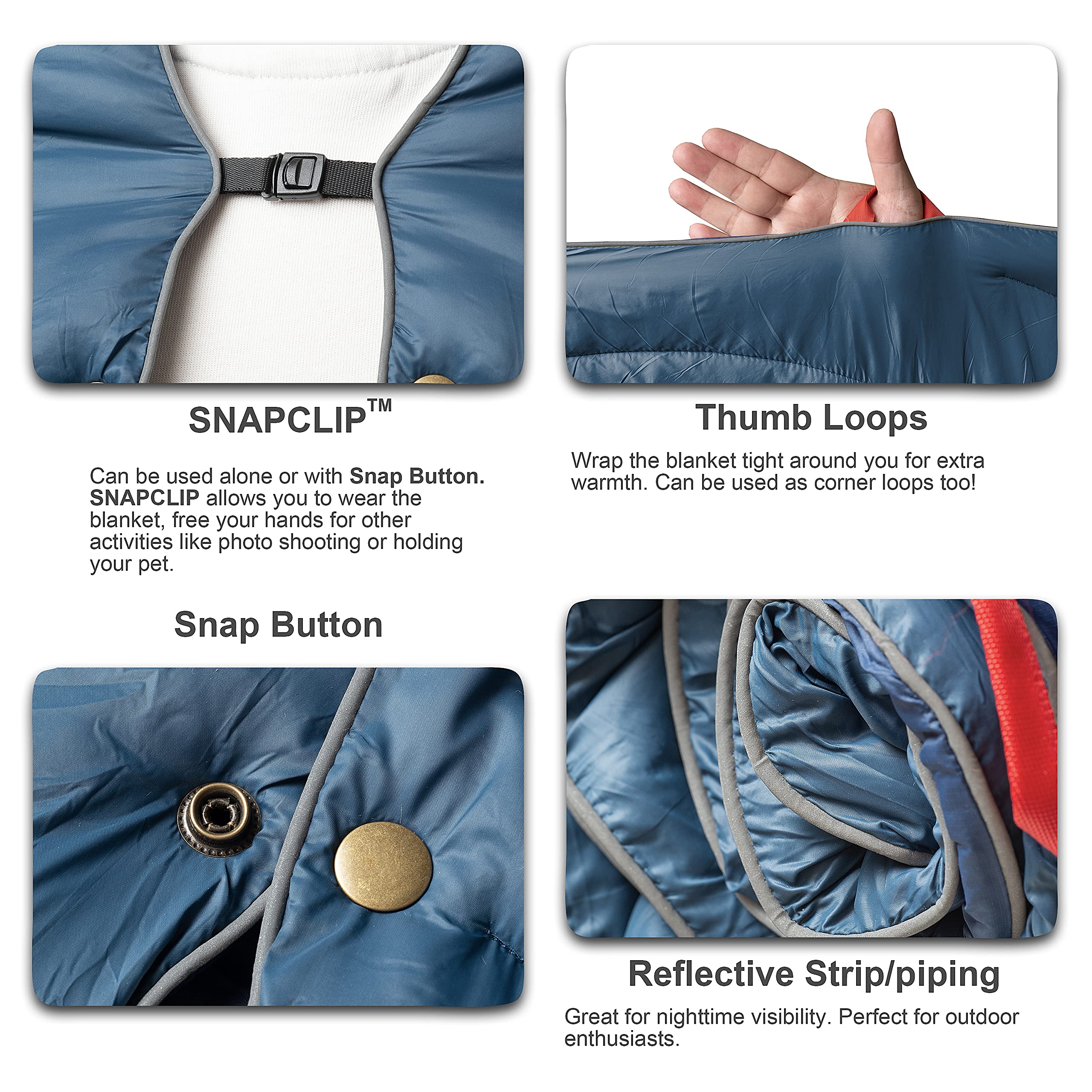 rioyalo Camping Blanket | X-Large, Wind and Waterproof Warm Puffy Blanket Quilt | Lightweight Portable | Outdoor Concerts, Picnics, Backpacking, Travel, Hiking, Beach, Stadium (Deepsea Blue)