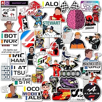 WallDesign Ultimate F1 Racing Sticker Set Collection of 56 - Mobile, Laptop, Accessories, Gifting - Durable, Laminated, Quality Printed Vinyl for True Racing Fans-Self-Adhesive