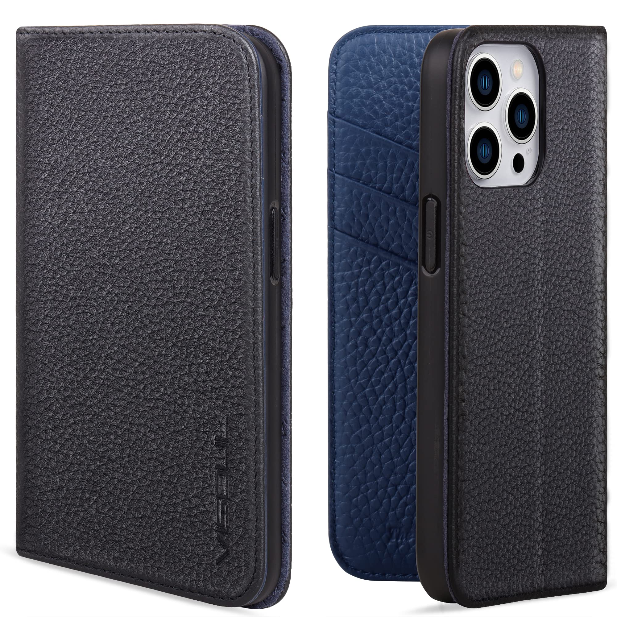 VISOUL Pebbled Leather Case with Card Holder for iPhone 14 Pro Wallet Case for Men Women, Magnetic Kickstand Flip Folio Case with RFID Blocking Compatible with iPhone 14 Pro (6.1