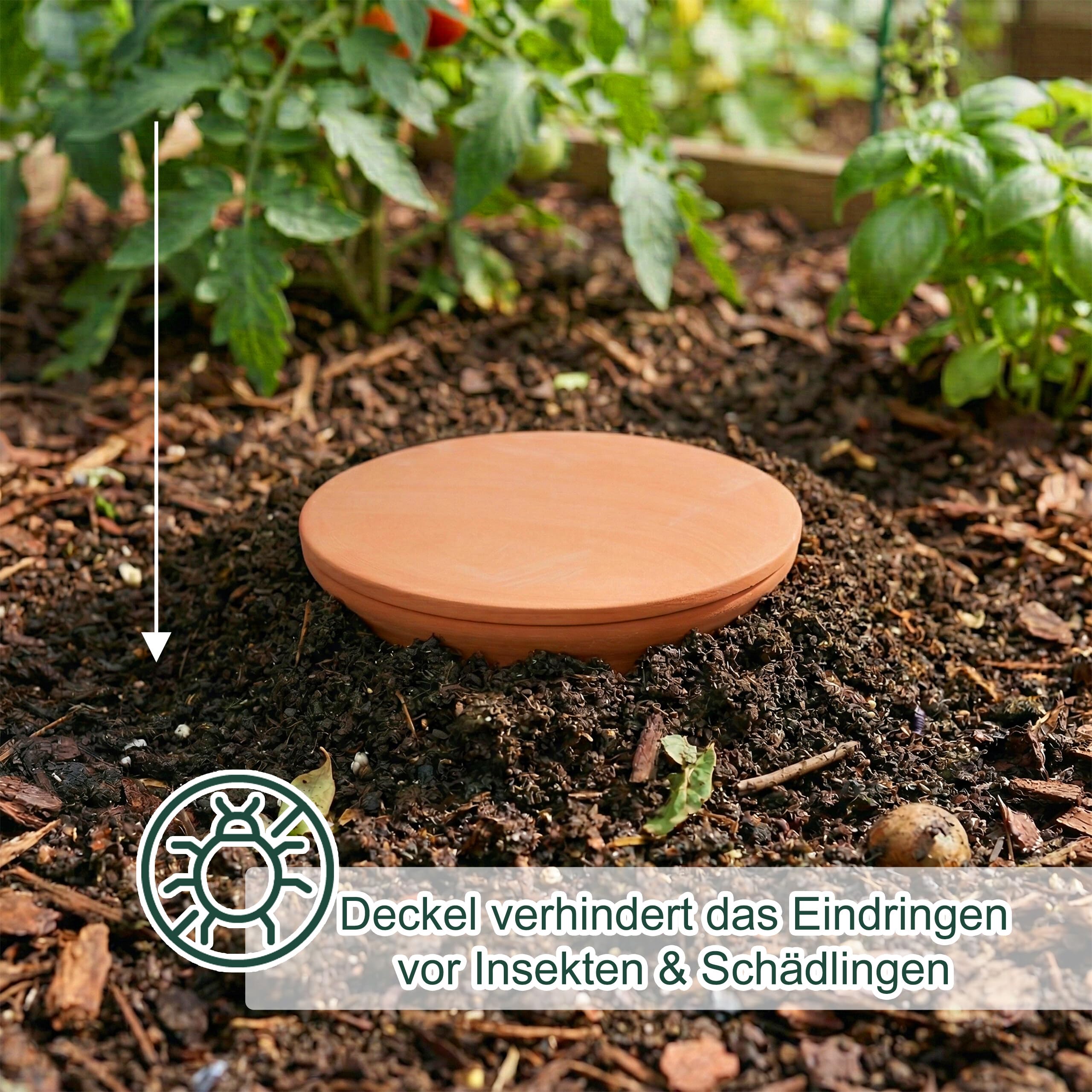 Relaxdays Wurmkomposter zum Eingraben, 5 L, Wurmturm für Küchenabfälle, Deckel, Komposter Garten & Beet, Ton, terrakotta