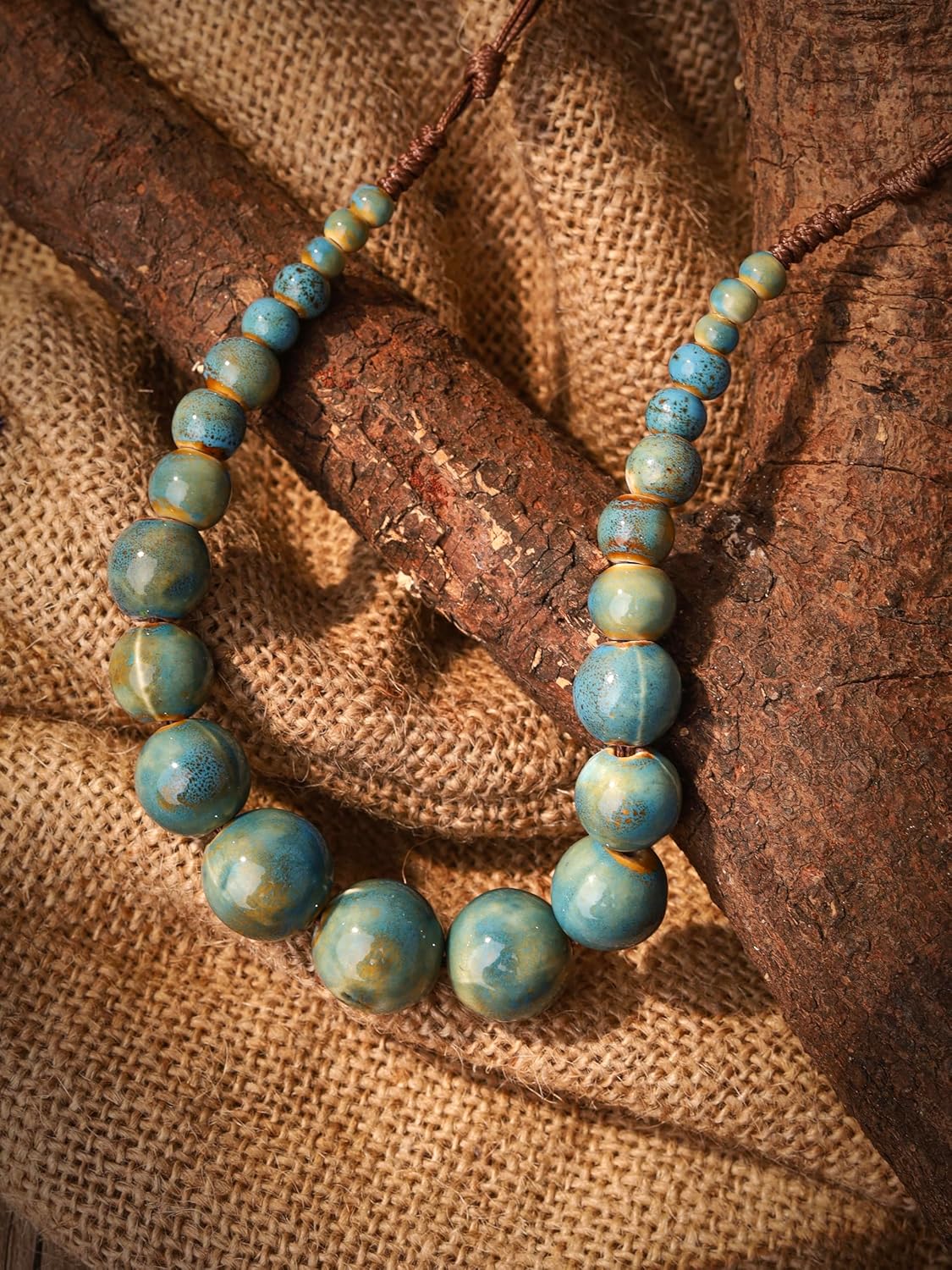 MINACHI Blue Ceramic Round Bead Necklace, Retro Boho Long Necklace for Women - Image 6
