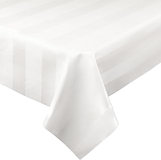 Luxury Table Protector Pad, 2 in 1 Table pad + Great Looking Tablecloth - Heat Resistant, Spill & Stain Proof - Flannel Backing (54x90, White - Silk Stripe)