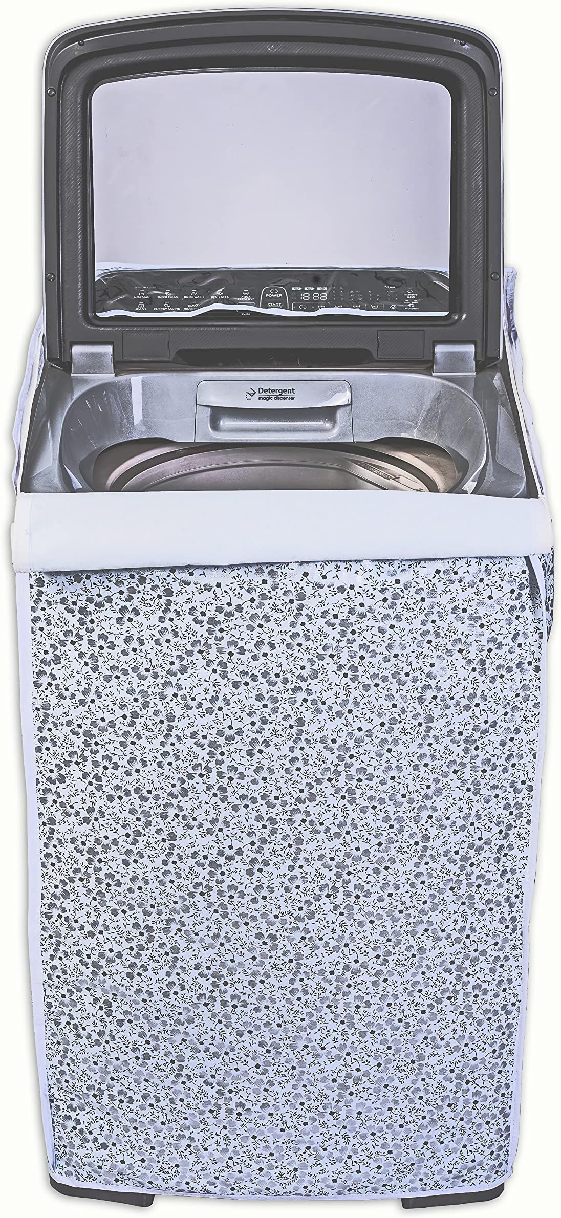 Classic® Top Load Washing Machine Cover Suitable for Samsung Back Panel 8.5 Kg, 9 Kg, 9.2 Kg, 9.5 Kg, 10 Kg (63cmsX63cmsX93cms, White & Grey, Large)
