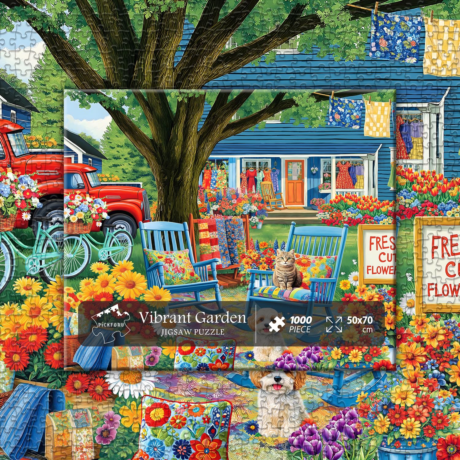 PICKFORU Nature Flower Jigsaw Puzzle - 1000 Pieces, Spring Plant & Floral Scenery, Dog & Cat Themed, Challenging for Adults - Image 6