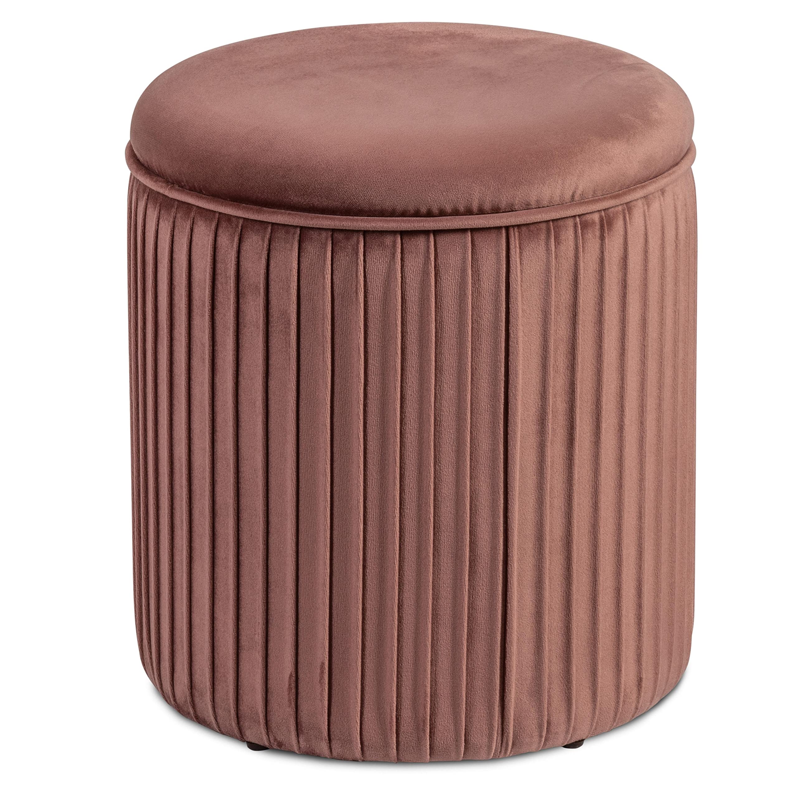 Norbe | TIK-TAK Set 2 Pouf Contenitore Velluto | Poggiapiedi Salotto | Cilindro Impilabile | Sgabello a Coste Camera da Letto | Rosa antico