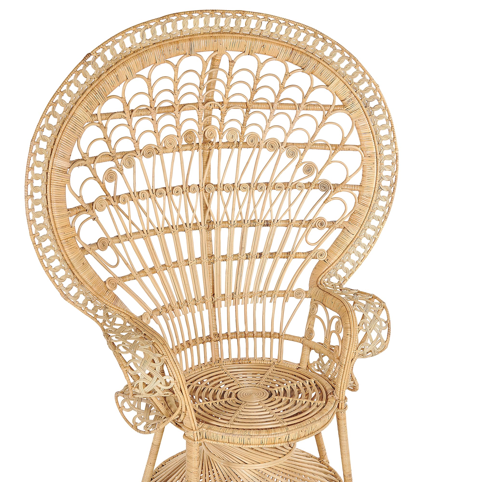 Beliani Outdoor/Indoor Pfauensessel aus Rattan beige mit Sitzkissen Boho Stil Emmanuelle