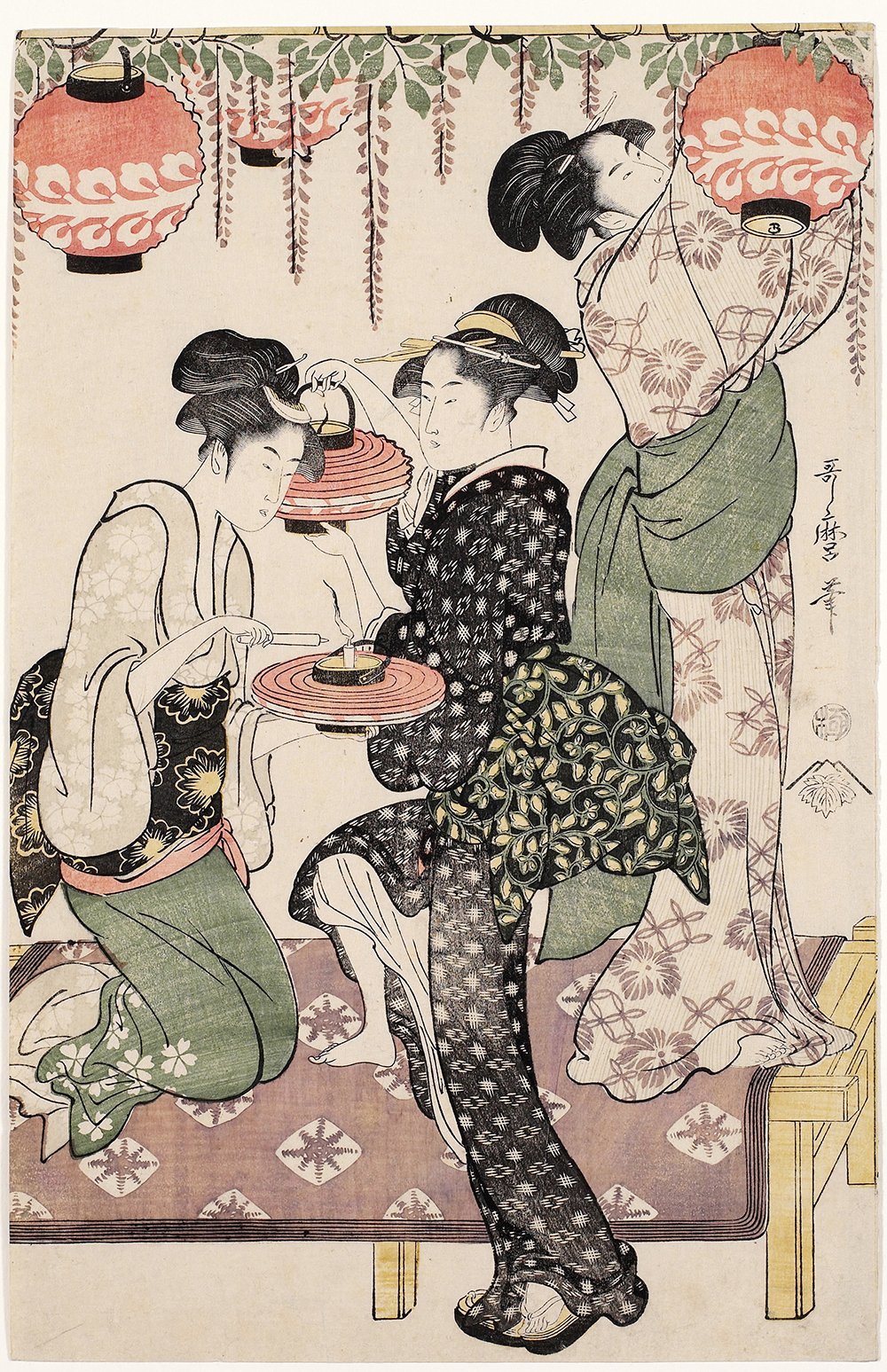 Póster Kitagawa Utamaro Geisha con velas, impresión mate de alta calidad mediana