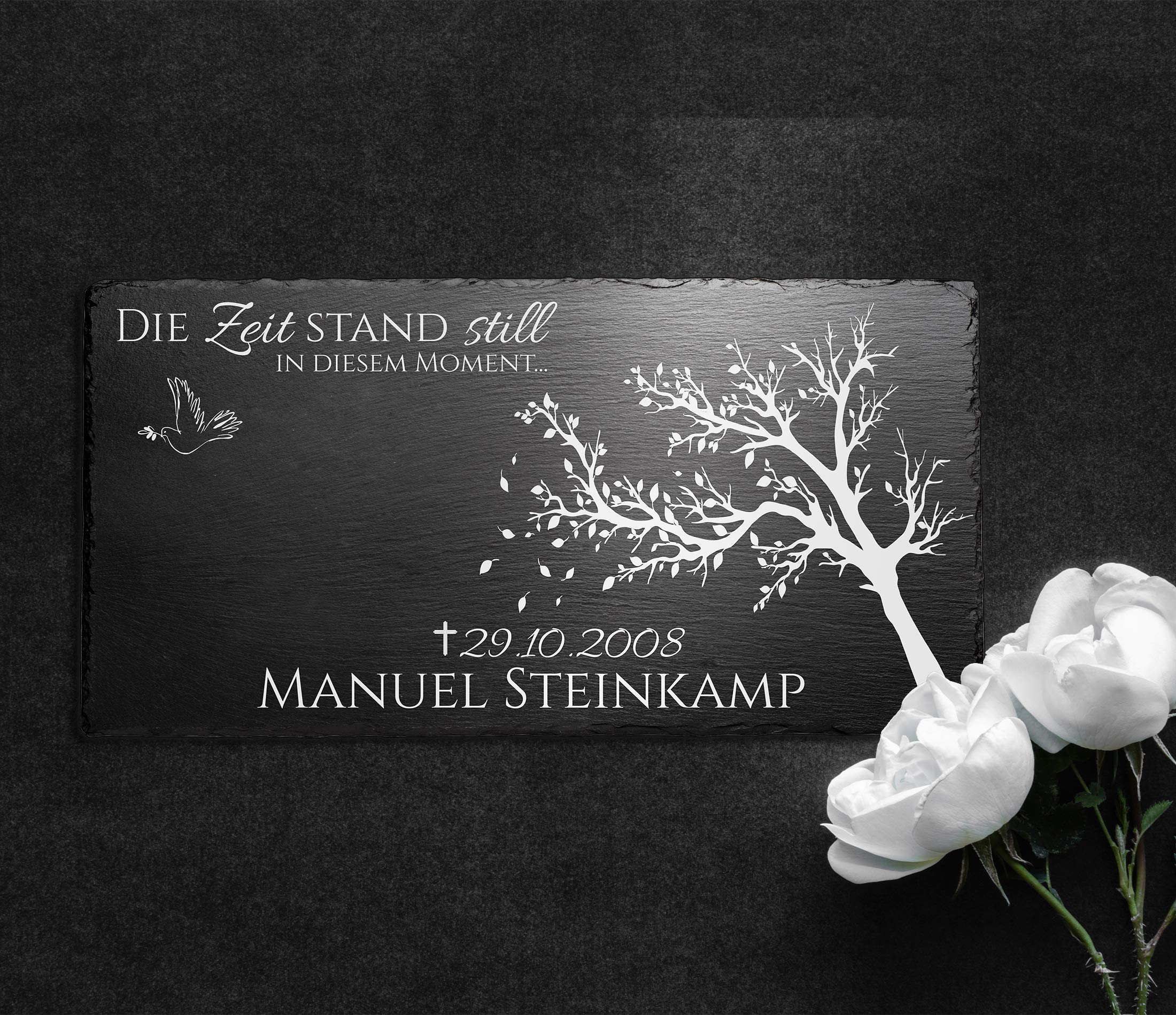 CHRISCK design Schiefer Grabplatte Grabstein Urnengrab mit Gravur - Große Liegeplatte Urnengrabstein 40x20 cm - wetterfest imprägniert - Grabschmuck Grabdeko graviert