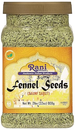 Rani - Semillas de hinojo Saunf Sabut - Especias enteras de 32 onzas 2 libras tarro PET de 3203oz totalmente natural apto para gluten sin OMG vegano