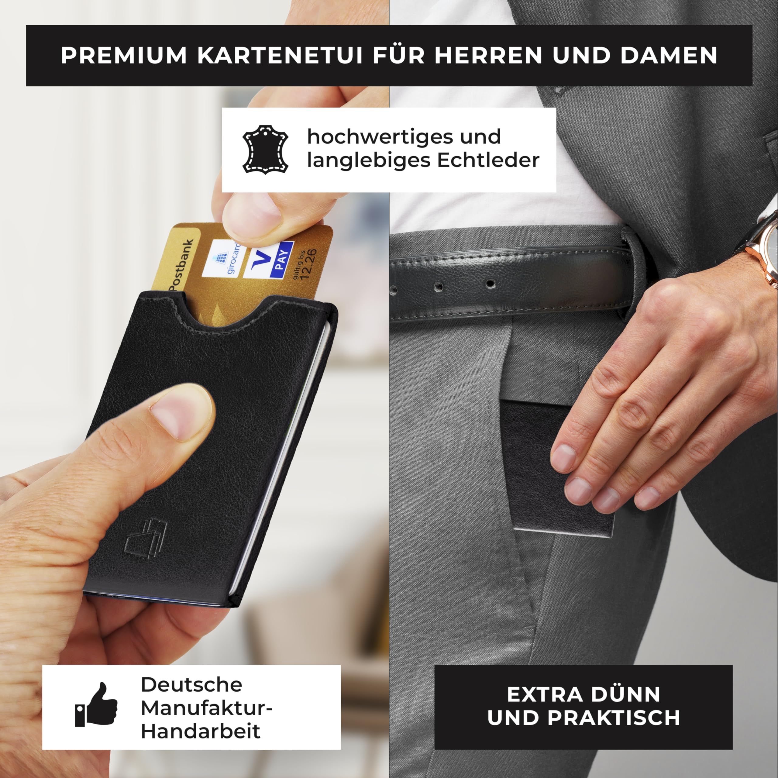 Carte di credito/custodia/portafoglio/SLIMWALLET, Nero , Glattleder, Minimalista