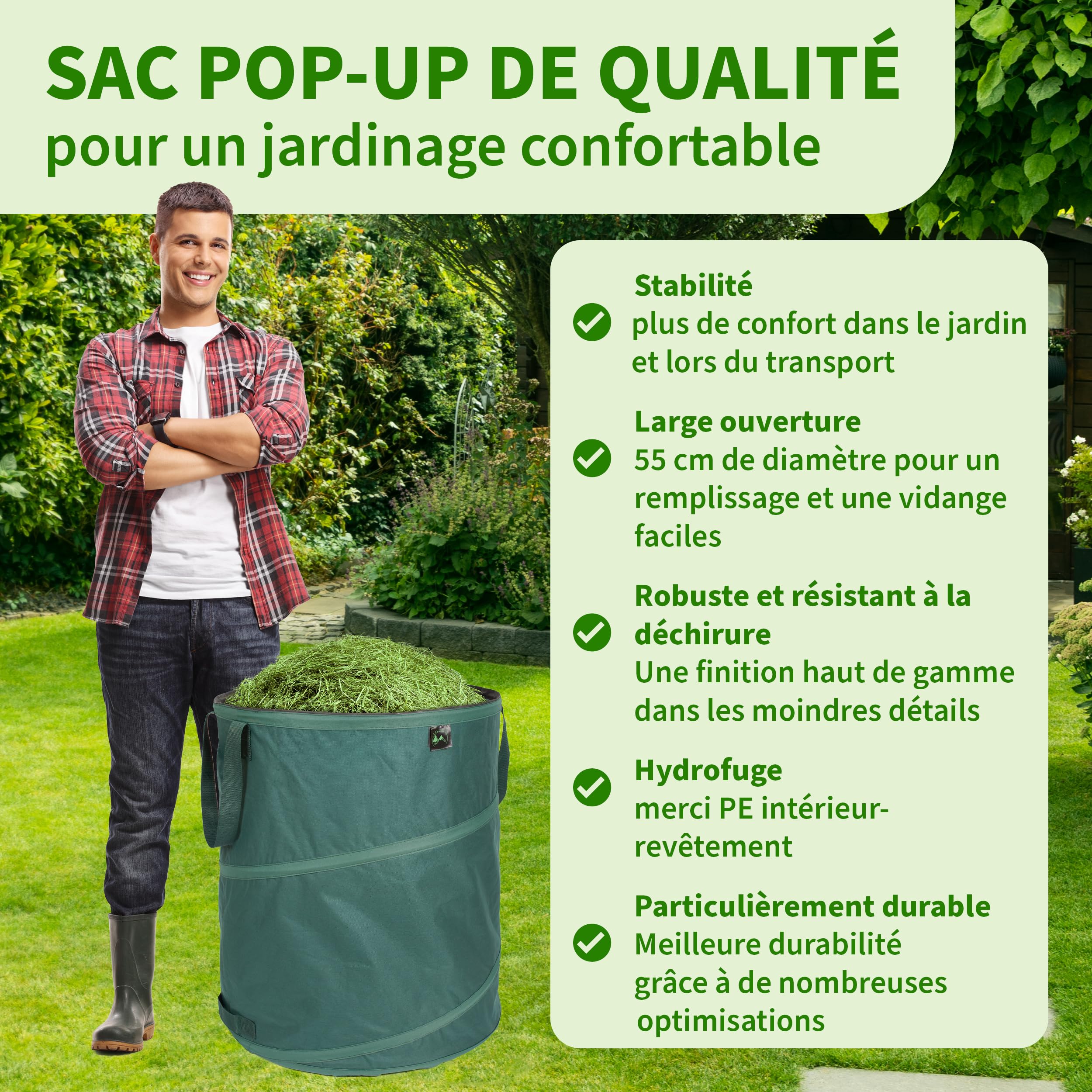 TTL Garden - Pop Up - Lot de 3 sacs à feuilles de jardin - 160 l - Tissu extra robuste - Pliables, autoportants et de qualité supérieure - Idéaux pour déchets de jardin