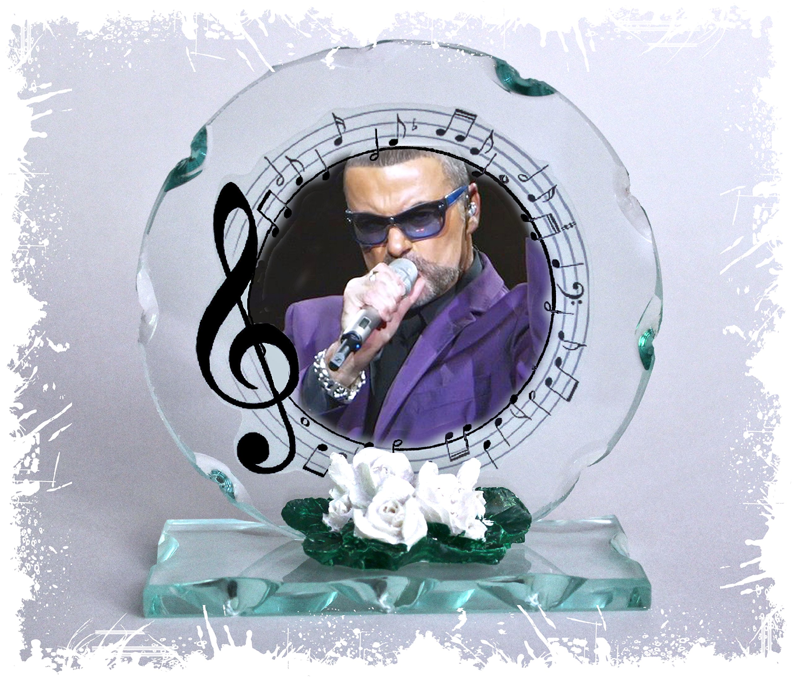 George, Father Figure, Freedom, Michael, Cut Glass Round Plaque Special Occasion Porcelain White Roses Tribute Limited Edition #1
