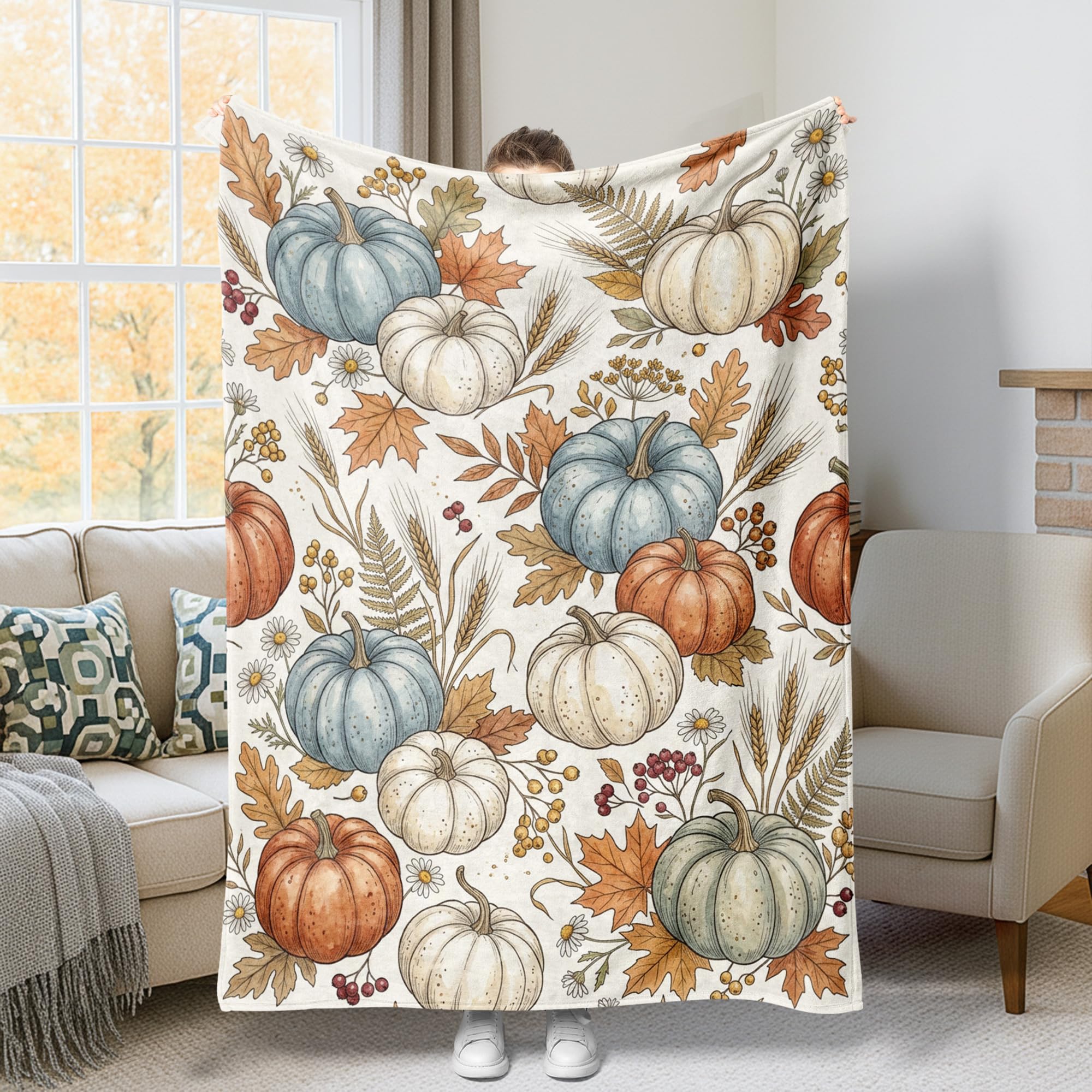 Jeté de lit citrouilles d'automne plaid peluche haut de gamme 152x203cm