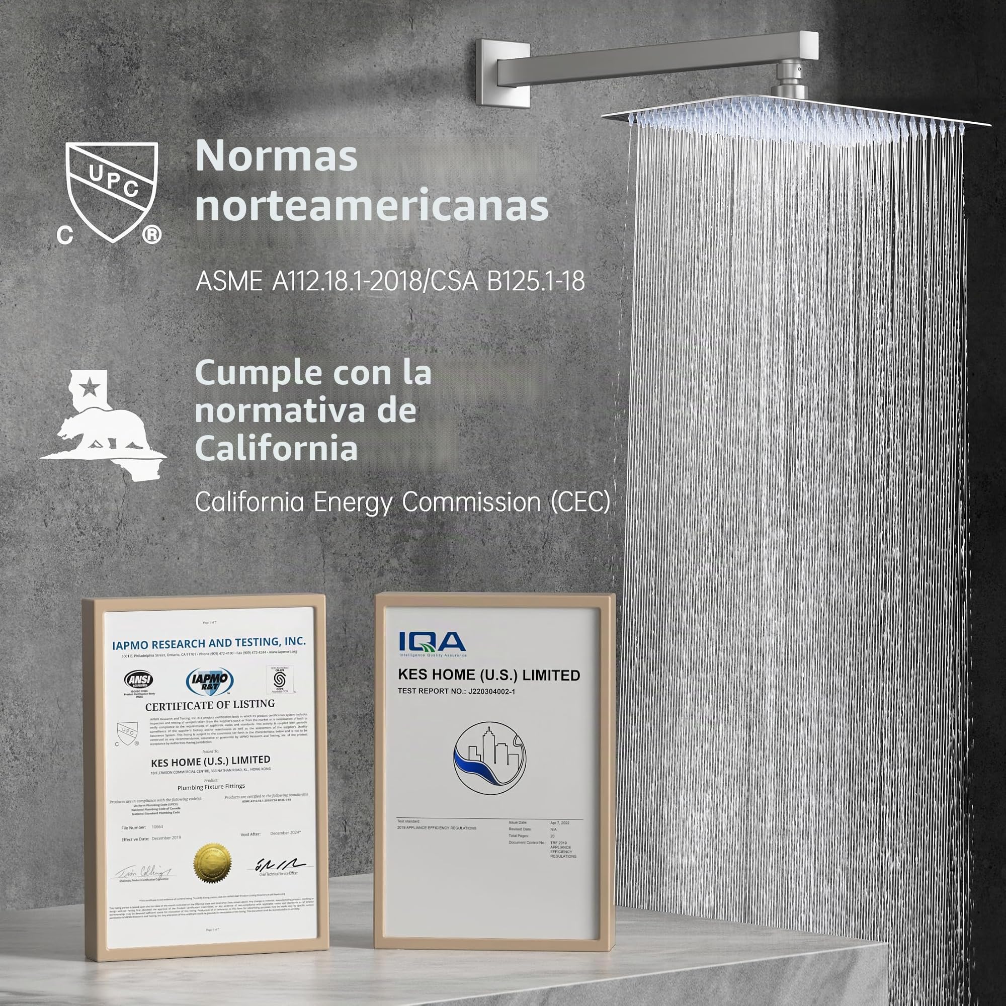 KES Alcachofa Ducha Grande Rociador para Ducha Acero Inoxidable 18/8 30x20CM Rectángulo Baño Alcachofa Giratorio Alta Presión Ajustable Cepillado, J215S12F25-BS