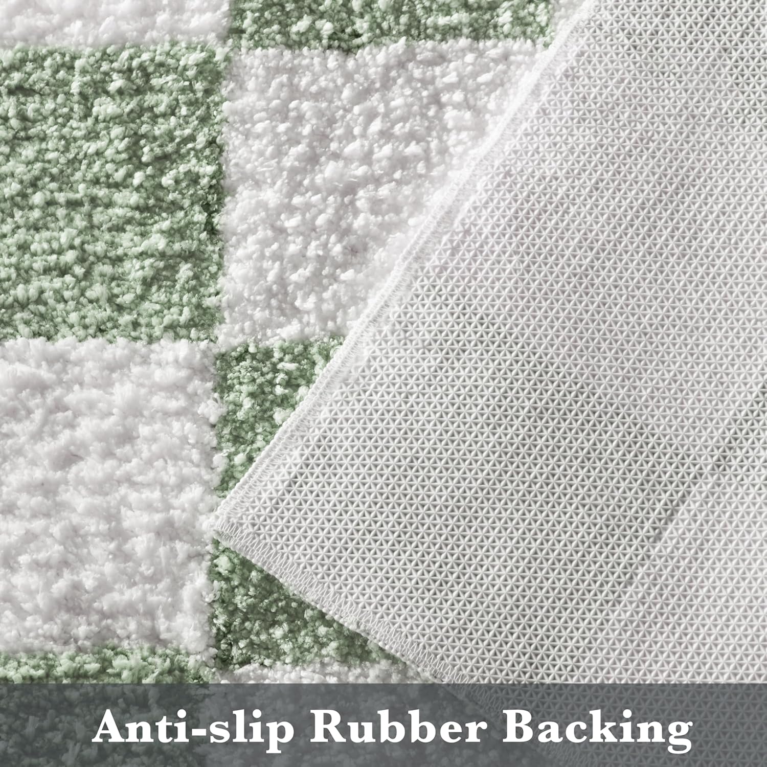 Ohocut Luxury Microfiber Checkered Bathroom Rugs, Sage Green and White Checkerboard Bath Mats Retro Cute Aesthetic Bath Decor for Bathroom, Tub, Sink, Shower, Anti Slip, Absorbent, Washable, 32x20