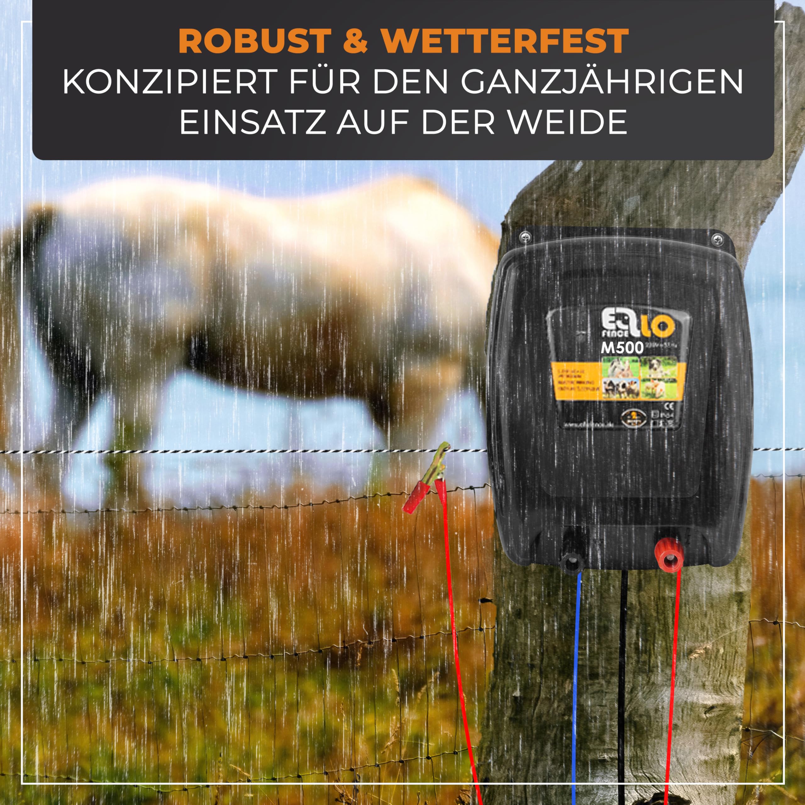 Weidezaungerät 230V Netz (M500) - Extra starkes & leises Elektrozaungerät - Premium Weidegerät für alle Haus- und Nutztiere geeignet - Stromzaungerät mit Zaunkontrollanzeige