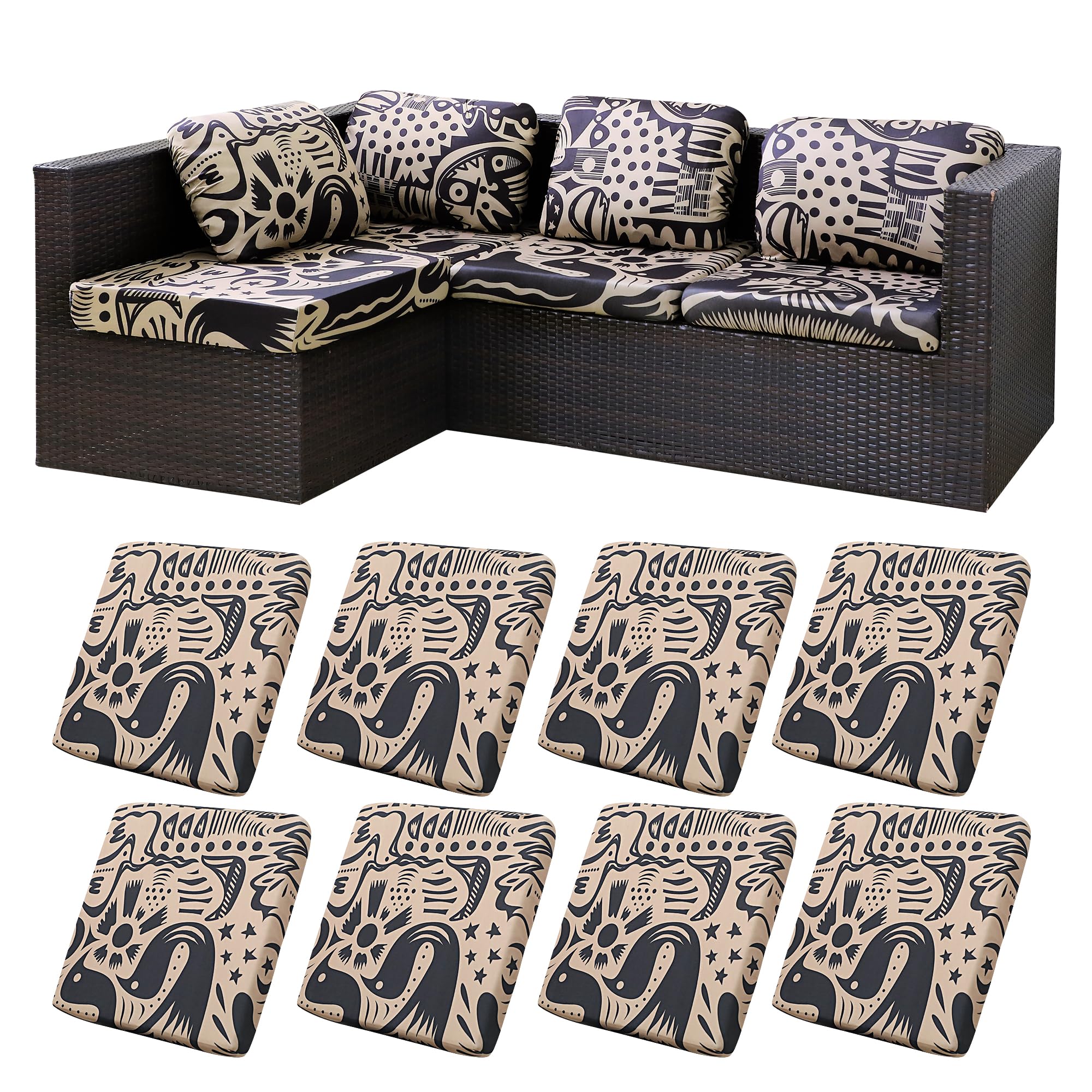 8 Pcs Outdoor Cushion Covers, Patio Sofa Cushion Covers Replacement