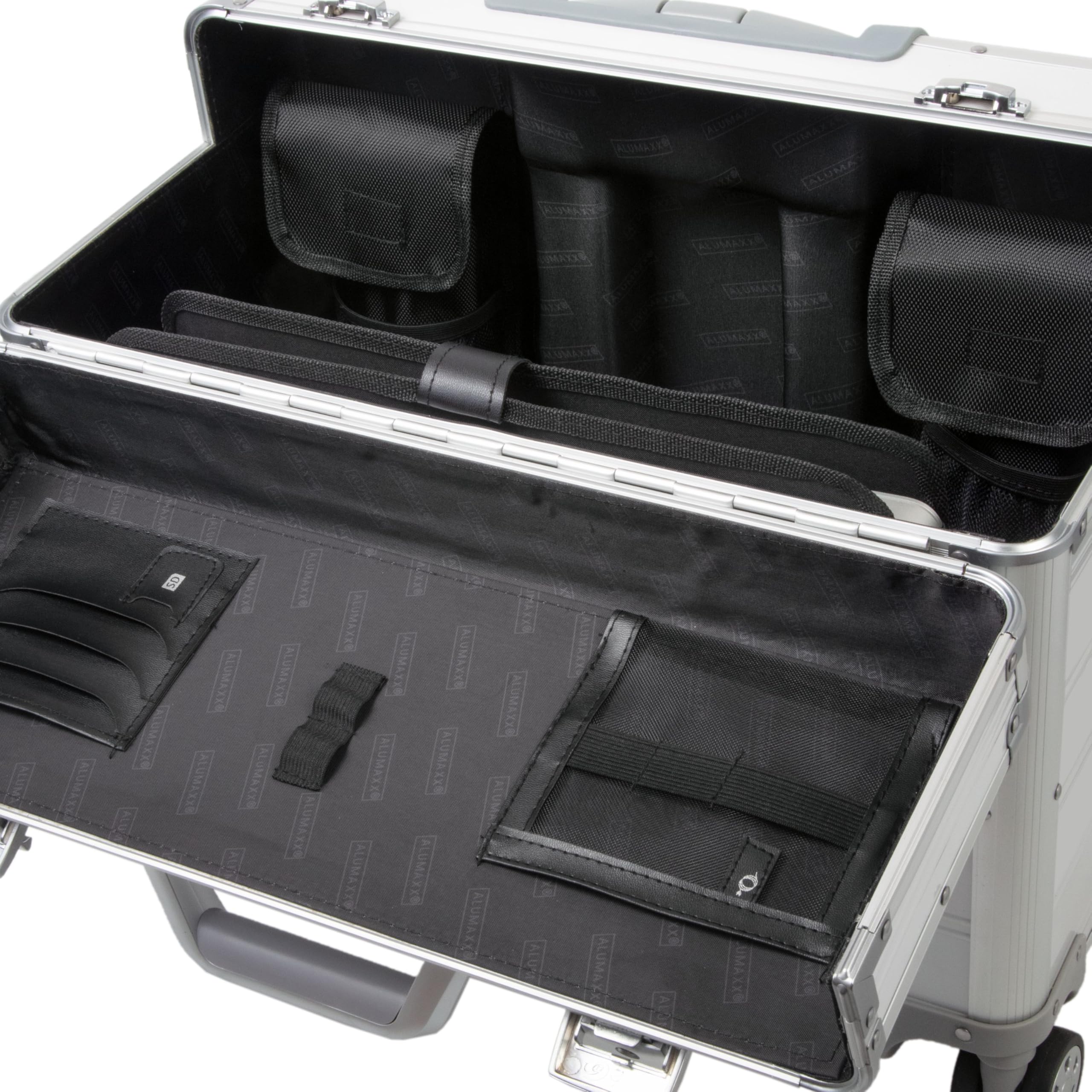 Alumaxx Pilotenkoffer Pandora aus Aluminium, Circa 36 x 47 x 25 cm, Vier 360 Rollen, 47 cm, 36 L, Silber Matt