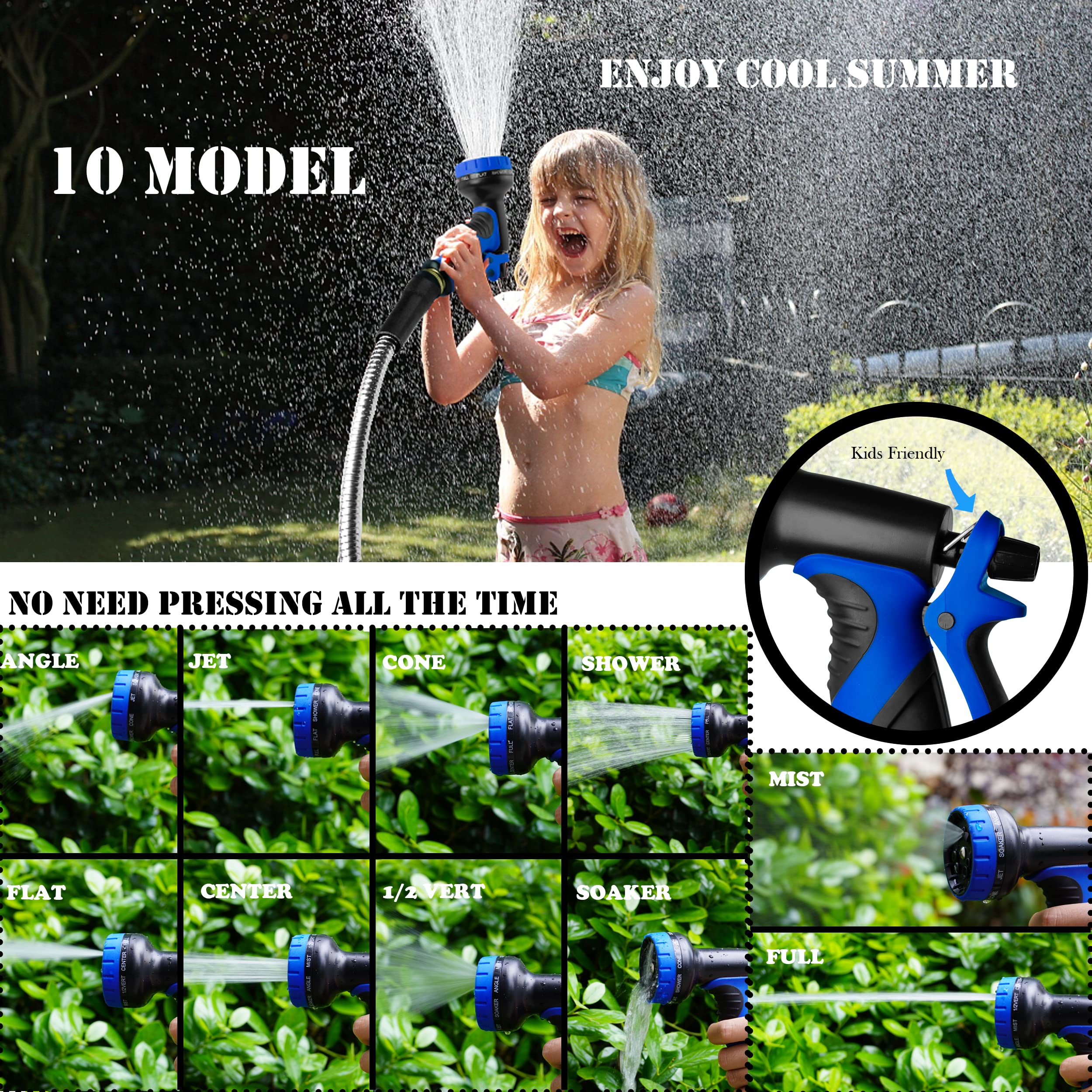 Enormous Dan Garden Hose 100 ft, Water Garden Hose, Flexible stainless steel metal water hose with 10 mode nozzle, durable, leak-free, kink-free, heavy-duty garden hose
