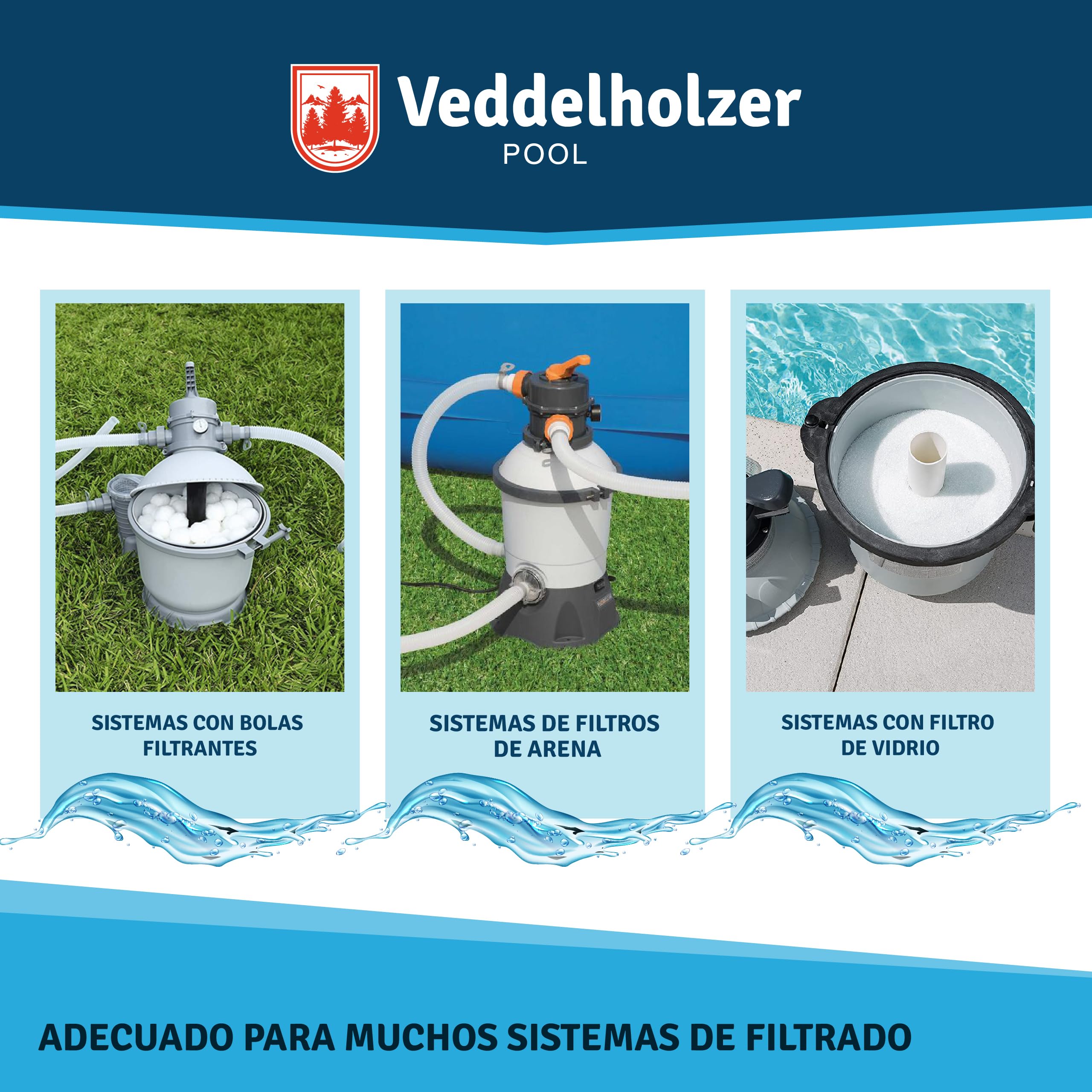 Veddelholzer 1 kg floculante Piscina Cartuchos 8 x 125g para Sistemas de Filtro de Arena y Vidrio. Floculante para Piscinas como limpiafondos, Cuidado de Piscinas, Accesorios para Piscinas