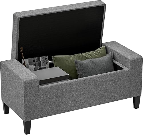 HOMCOM Otomana de almacenamiento, banco de almacenamiento tapizado de lino con parte superior de elevación y botón copetudo para sala de estar, gris