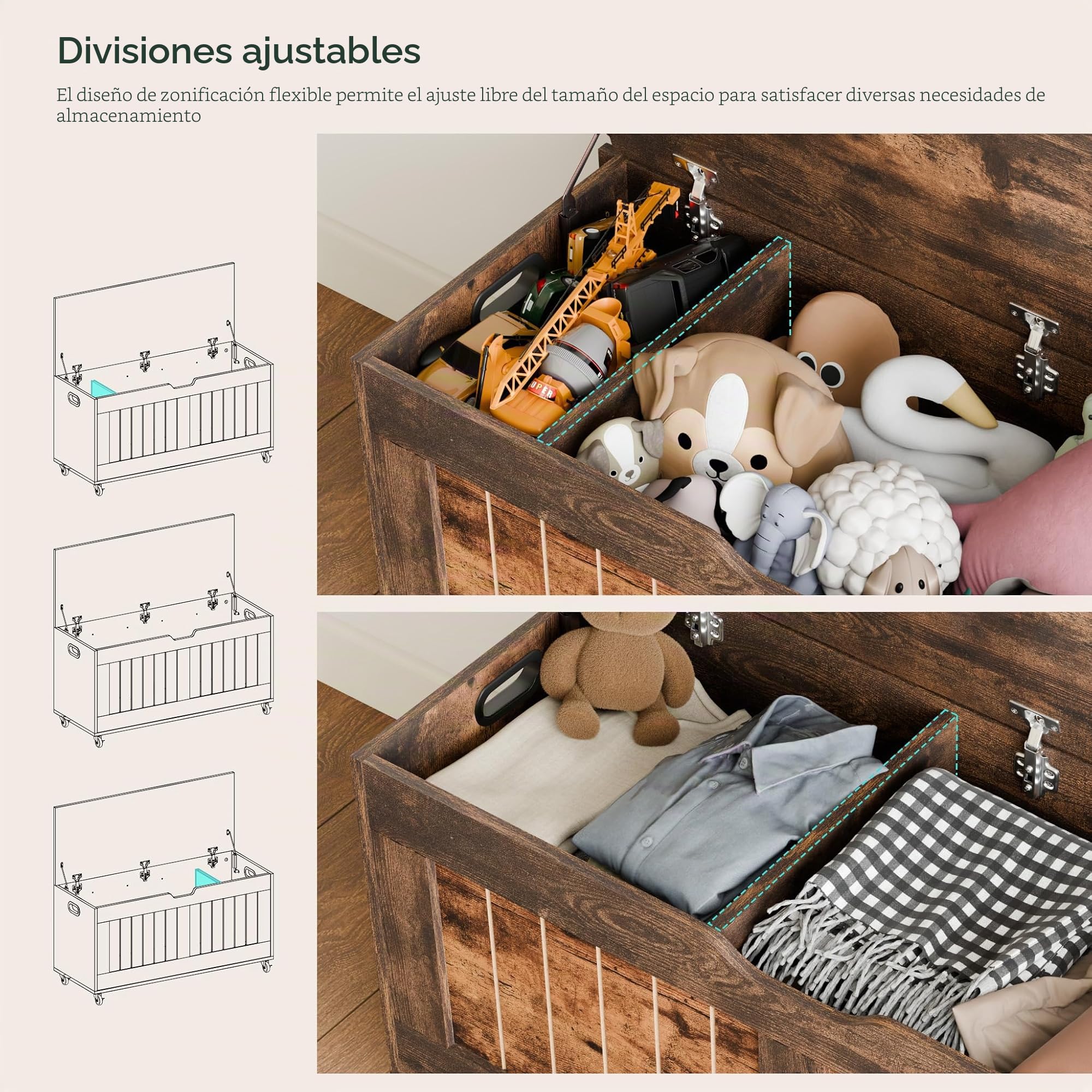 Mondeer Baúl de Almacenamiento, Banco de Almacenamiento con 4 Ruedas, Caja de Manta con 2 bisagras de Seguridad, Estilo Moderno, para Pasillo, Dormitorio, Sala de Estar, 40 x 100 x 49 cm, marrón
