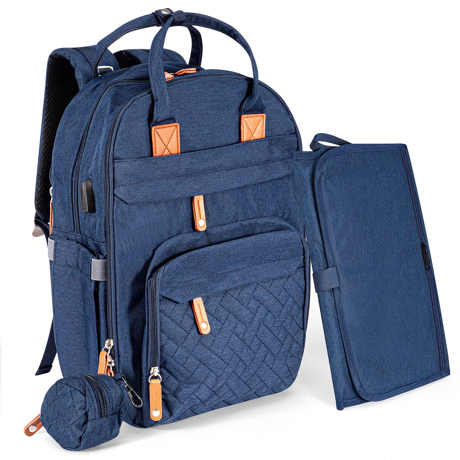 Holdfiturn Baby Changing Bag Backpack, Large Multifunction Nappy Bag with Portable Changing Mat, Pacifier Holder, Insulated Pockets, and Stroller Straps for Mom & Dad (Navy blue)