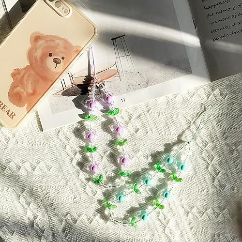Miniatura 7 de Abalorio para teléfono con diseño de flores, correa de muñeca con cuentas para bolso de cámara, llavero