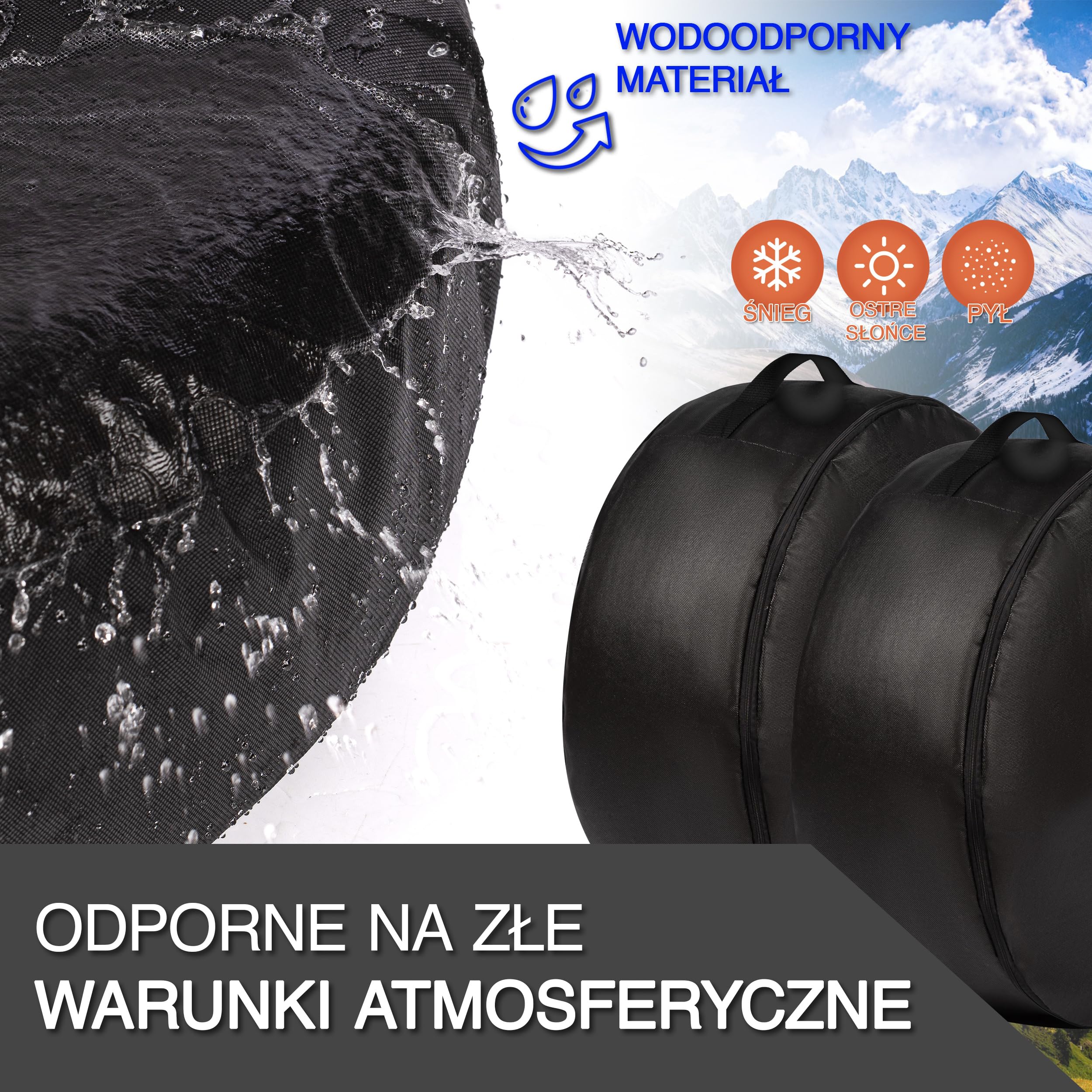 Pokrowce na opony rozmiar XXXL 4 szt. wodoodporne PP | Ochrona opon letnich i zimowych, koła zapasowe - materiał PP polipropylen, elastyczny brzeg, do garażu i piwnicy