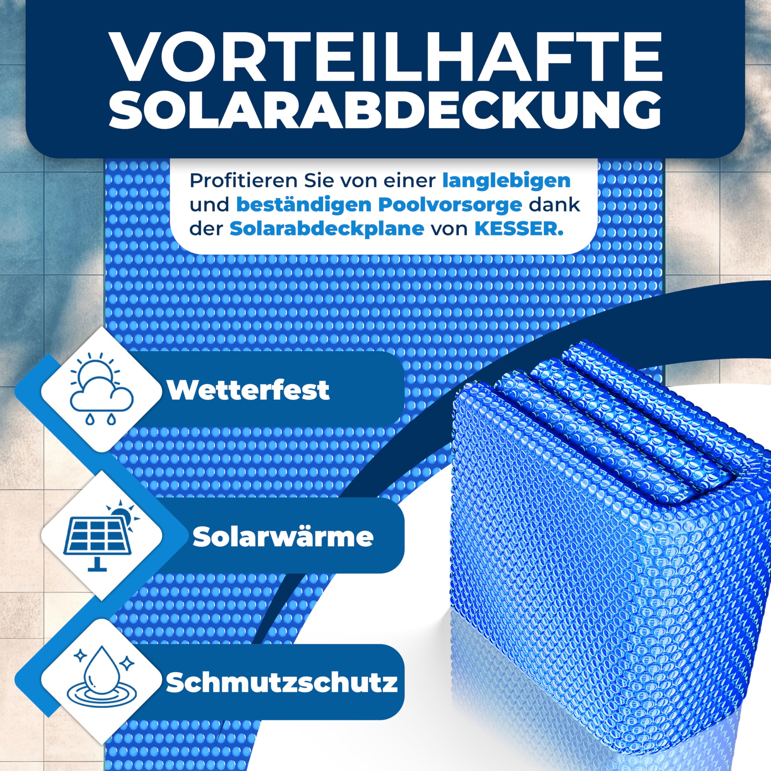 KESSER® Film solaire de piscine 400 µm, Bâche solaire rectangulaire 450 x 220 cm, Bâche de protection solaire flexible à découper, Bâche de piscine pour chauffage de l'eau, Couverture solaire avec