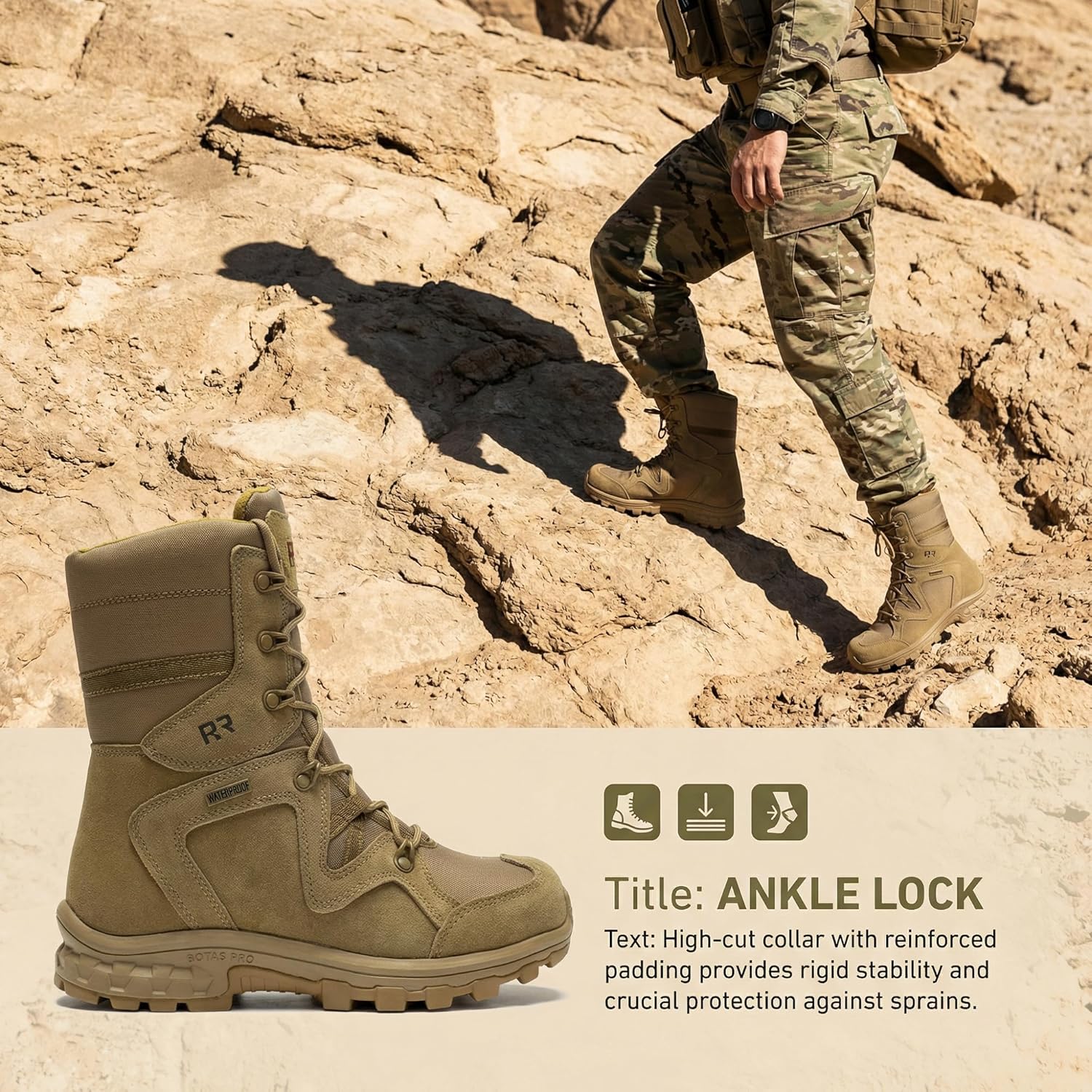 ROCKROOSTER Colmar 8" Men's Military Tactical Combat Boots, Motorcycle Boots, Waterproof Lightweight Hiking Boots, Non-Slip Hunting Boots, EH Standard AB500 520