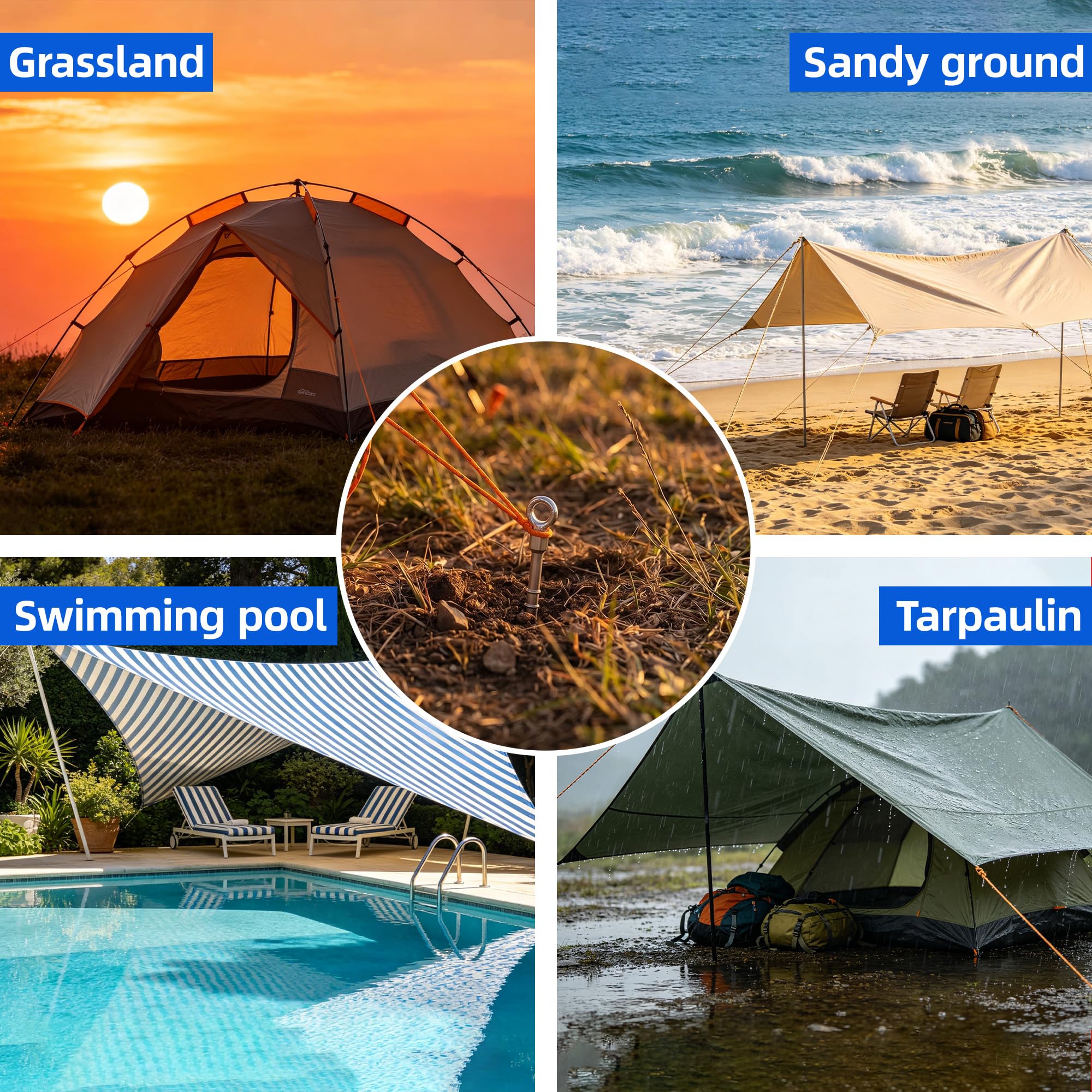 Bodenanker, 35,6 cm, rostfreier Aluminiumguss, abnehmbare Zeltheringe für Campingzelte, Sand, Trampolin, Schaukel-Sets und Schuppen (16 Packungen)