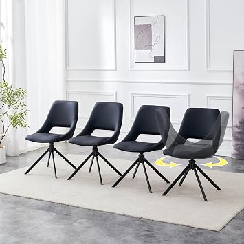 Swivel Dining Chairs Set of 4, Black Chairs Set of 4, 180Smart Auto-Return, Ergonomic Backrest, Upholstered, Modern Black Dining Room Chair Leather Metal for Kitchen,OfficeOnly Chairs
