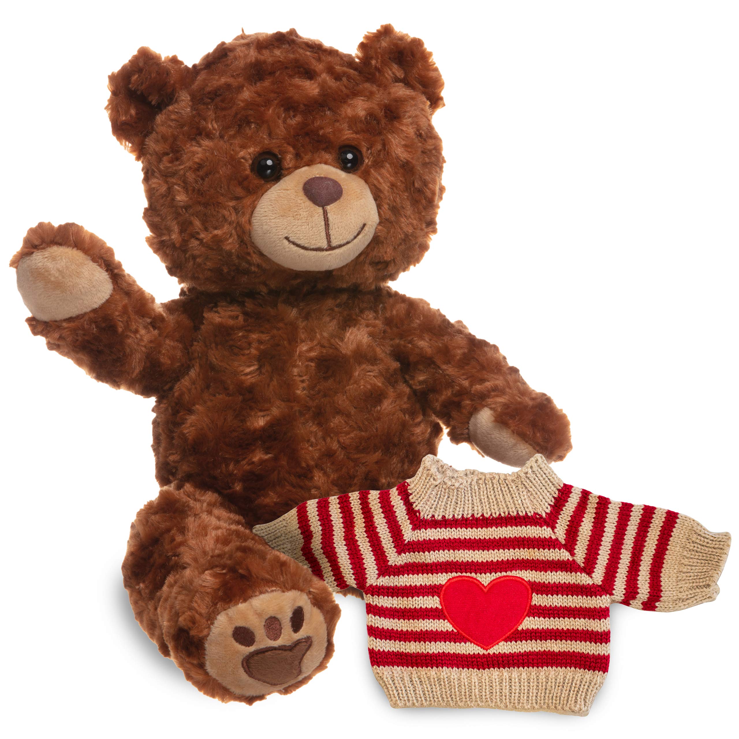 Teddy Tastic - Charlie Chestnut Brown Bear 16" (40cm) Soft Plush Teddy Bear | Stuff your Own | Wishing Heart, Bag of Fluff & Birth Certificate Included (Bear & Heart Jumper)