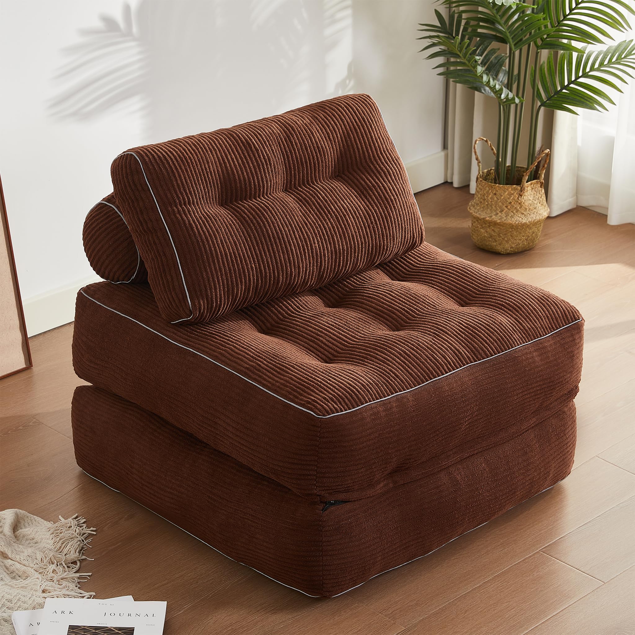 Faltbares Schlafsofa – Sitzsack-Sofa, Relaxsessel, Spielsofa, Schlafsofa & Gästebett für kleine Räume, Sessel fürs Schlafzimmer & Wohnzimmer (Braun, 89.9 cm)