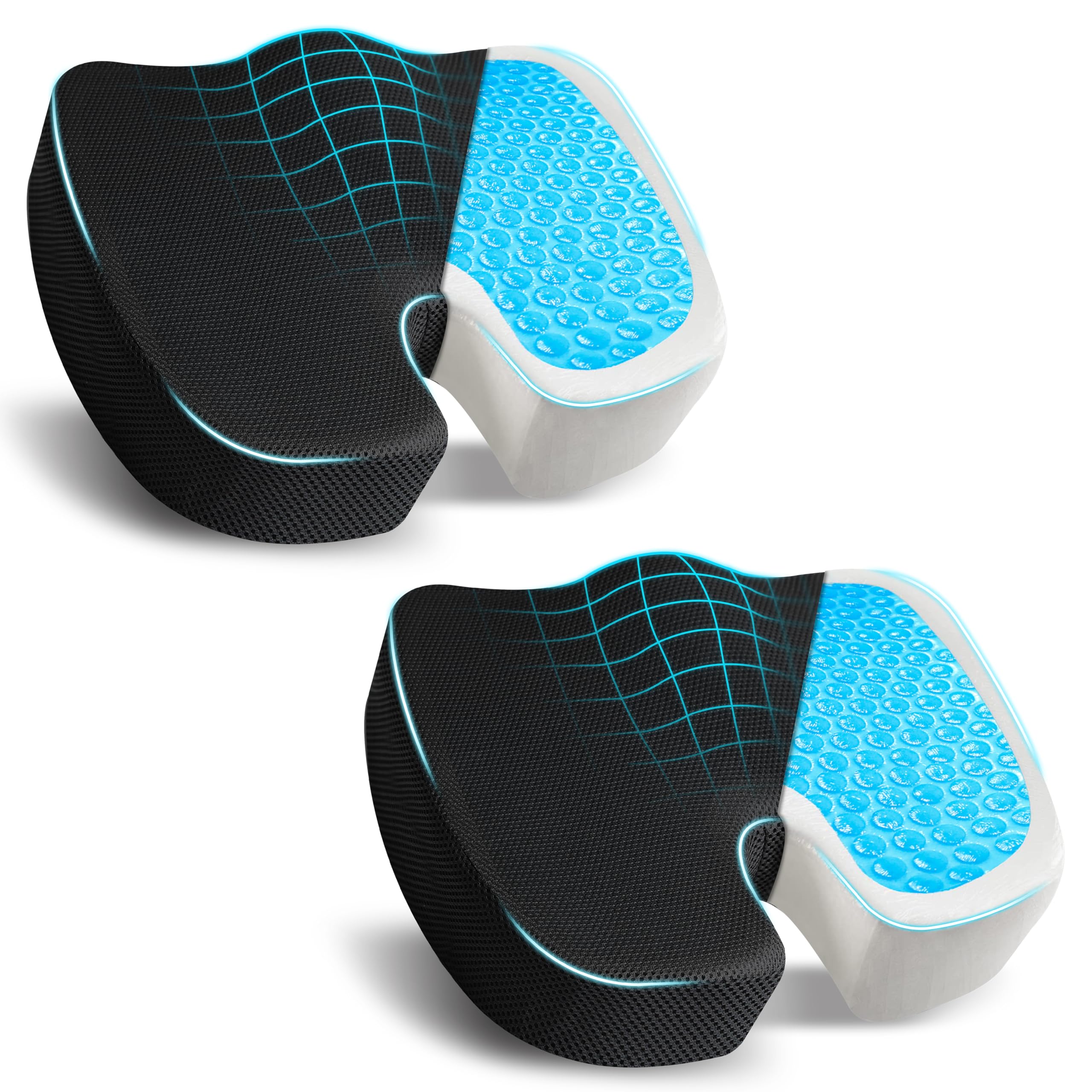 EcoNour Seat Cushions (2 pack) | Memory Foam Cushion with Gel for Coccyx Sitting | Sciatica Tailbone Pain Relief | Orthopaedic Ergonomic Cushions for -Car, Office Chair, Desk, Wheelchair & Gaming โ image 1
