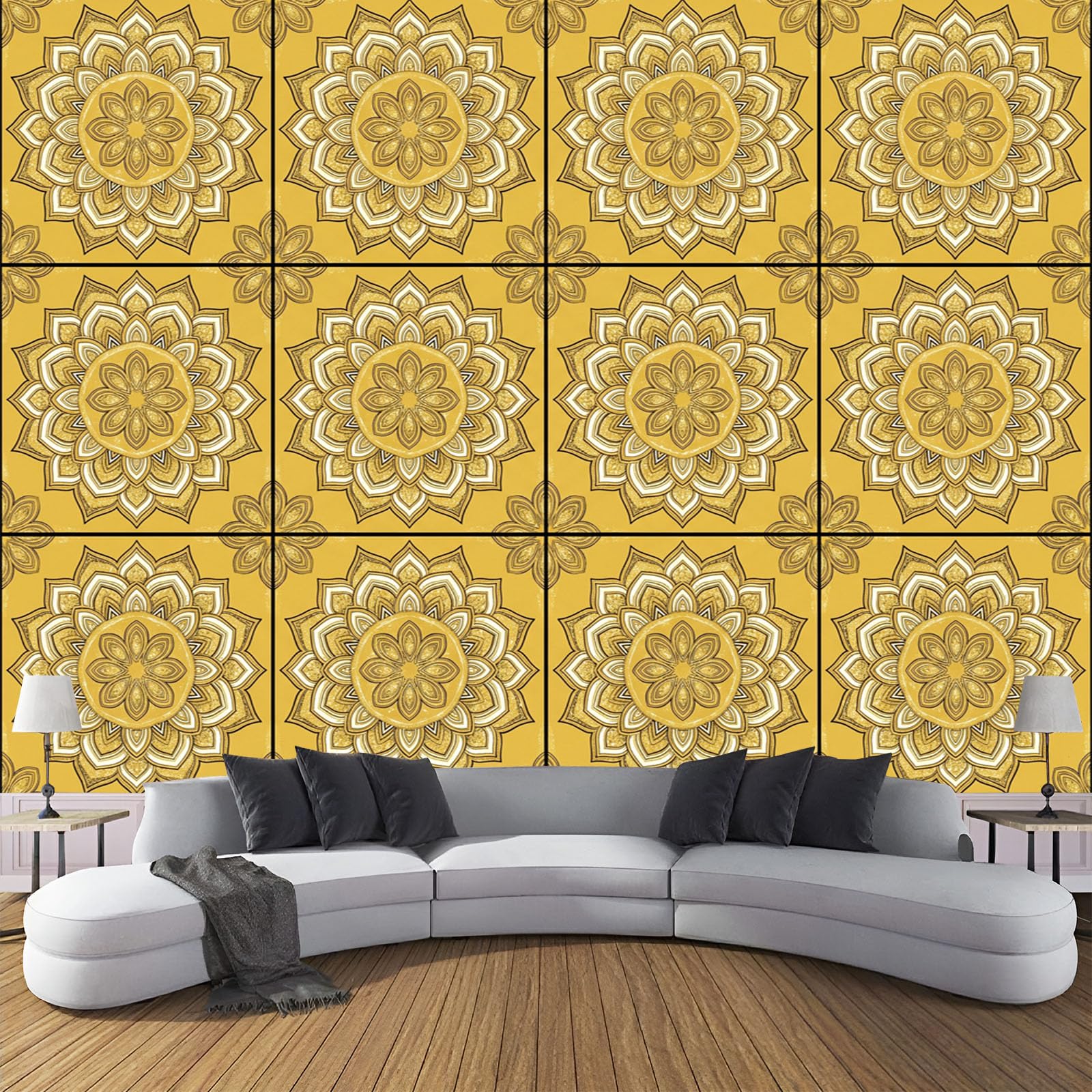 3D papier peint format XXL salon déco murale mandala jaune 200x140